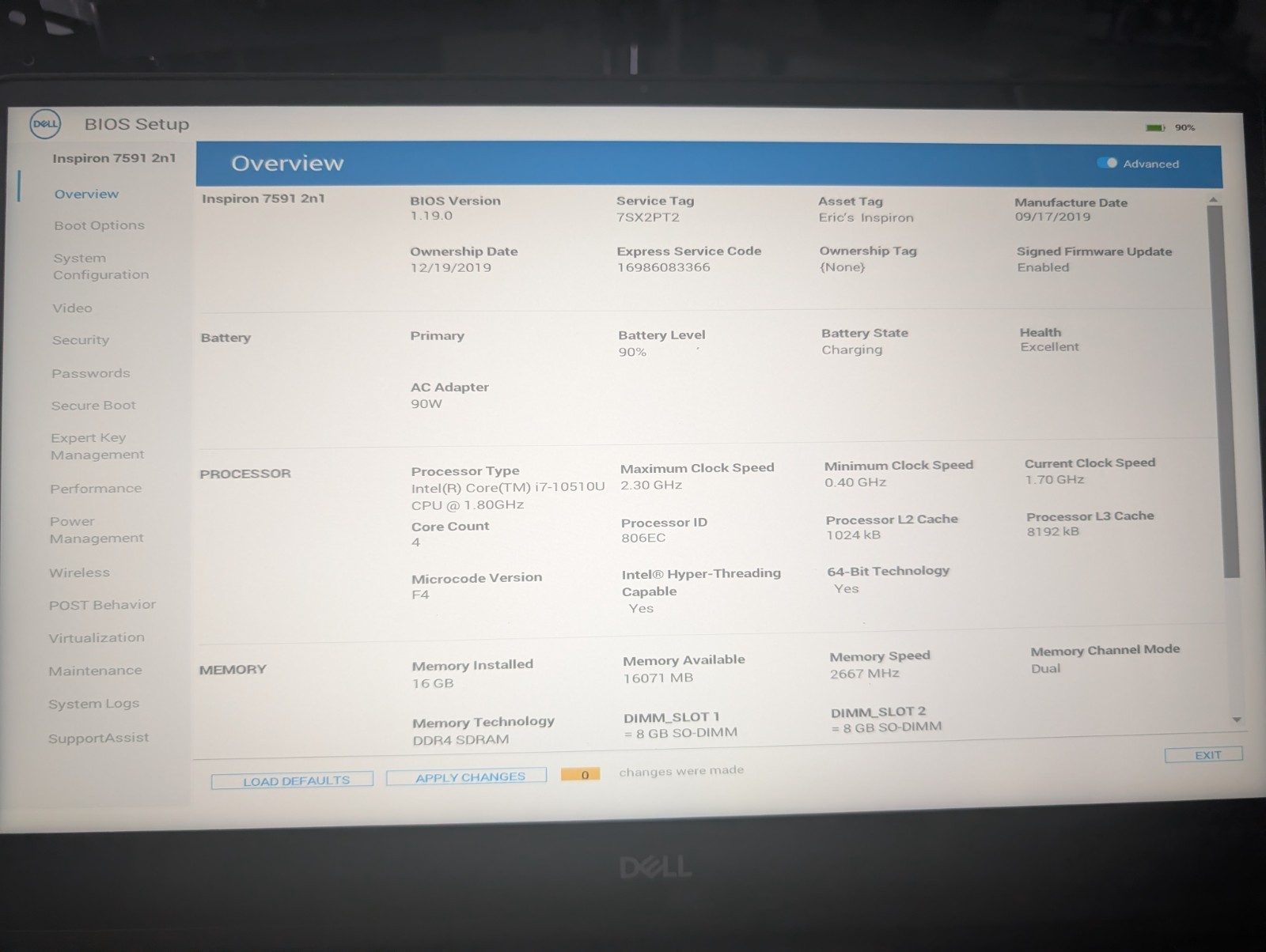 Dell Inspiron 7591 2-in-1 15.6-inch i7-10510U@1.8 4K Touch Stylus 16Gb 512Gb