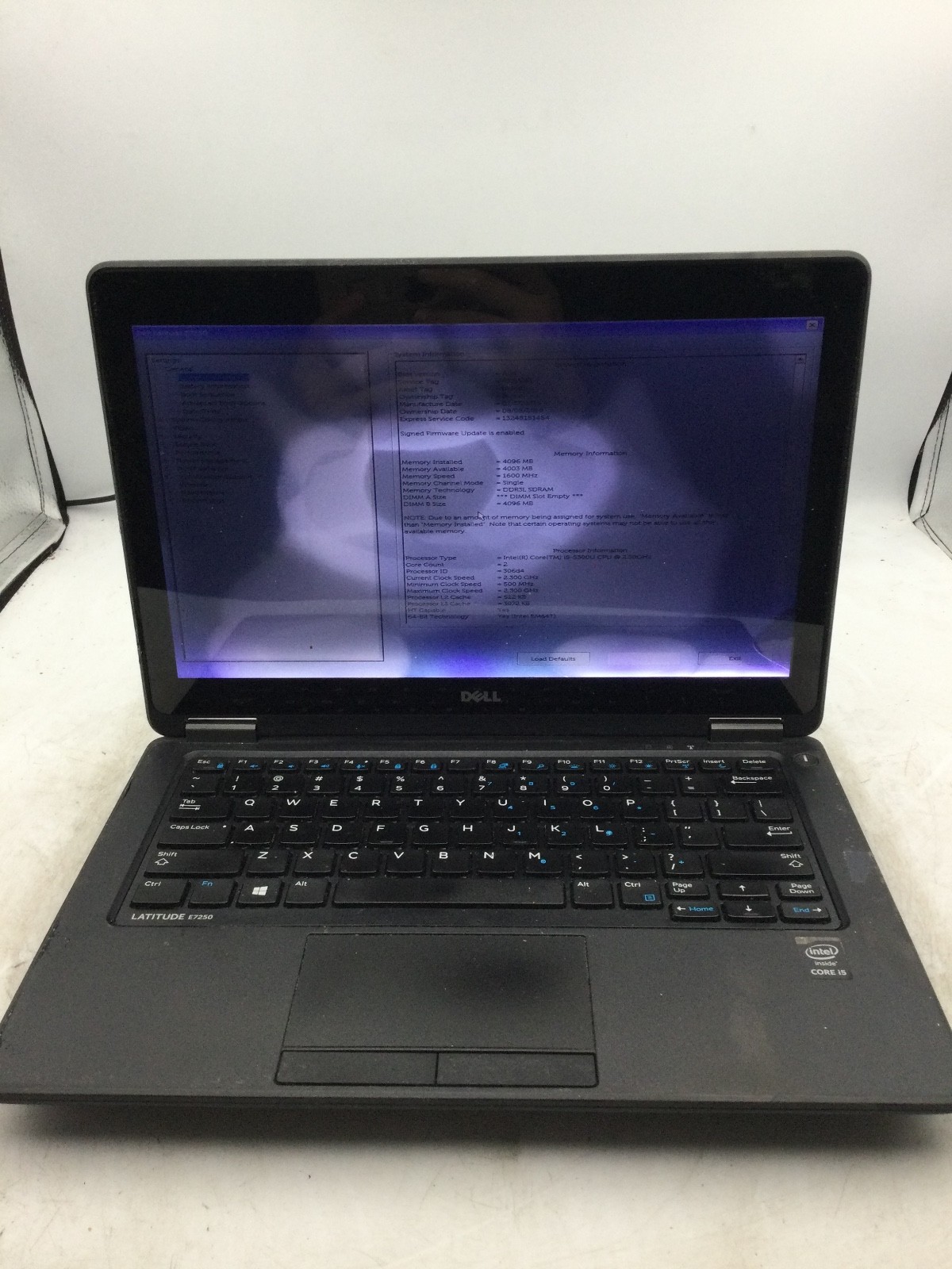 DELL LATITUDE E7250 – BOOTS TO BIOS – INTEL I5 5300 – NO RAM – READ DESC -BB