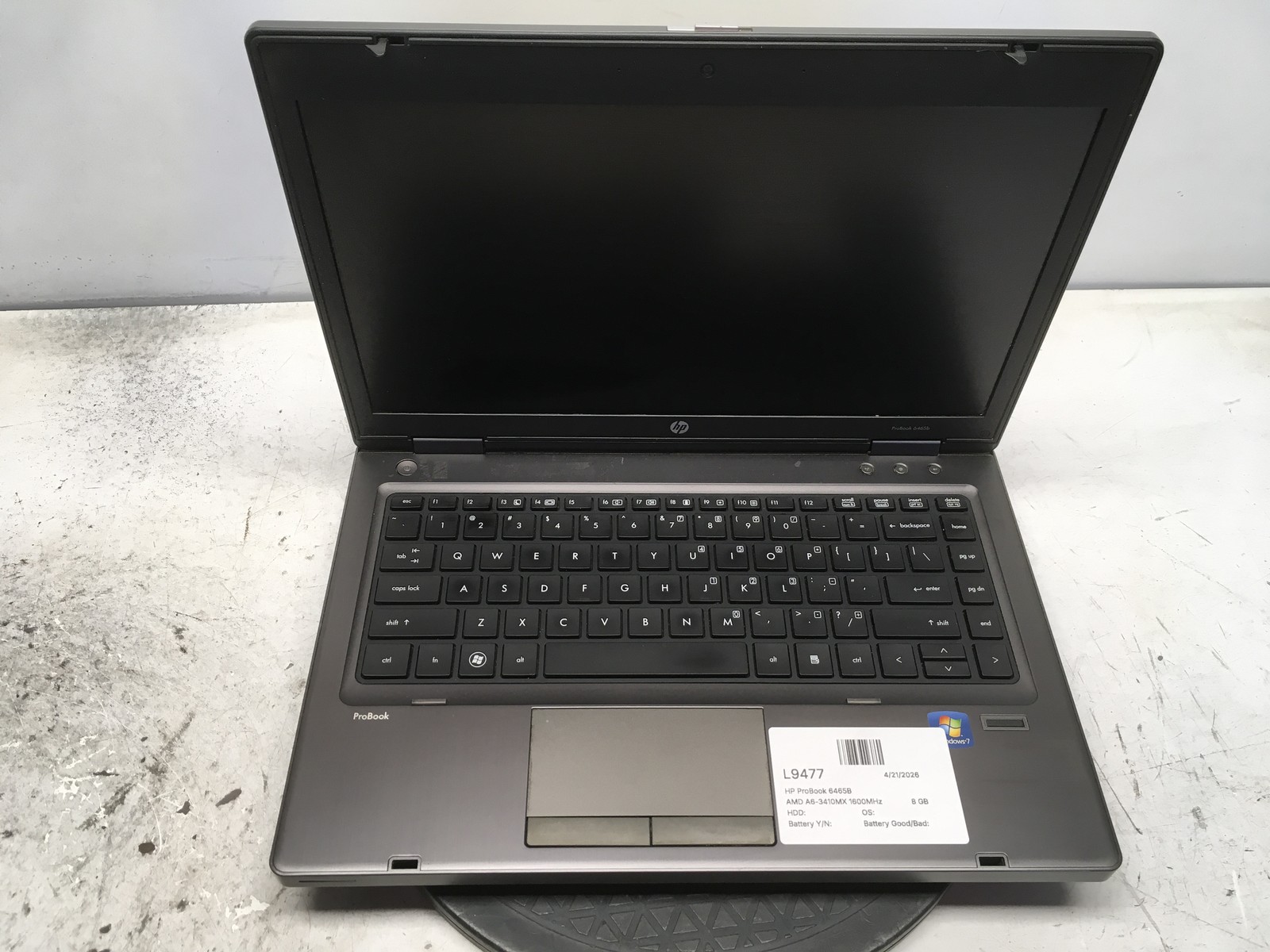 HP ProBook 6465B AMD A6-3410MX 1600MHz 8 GB NO HDD No Batt