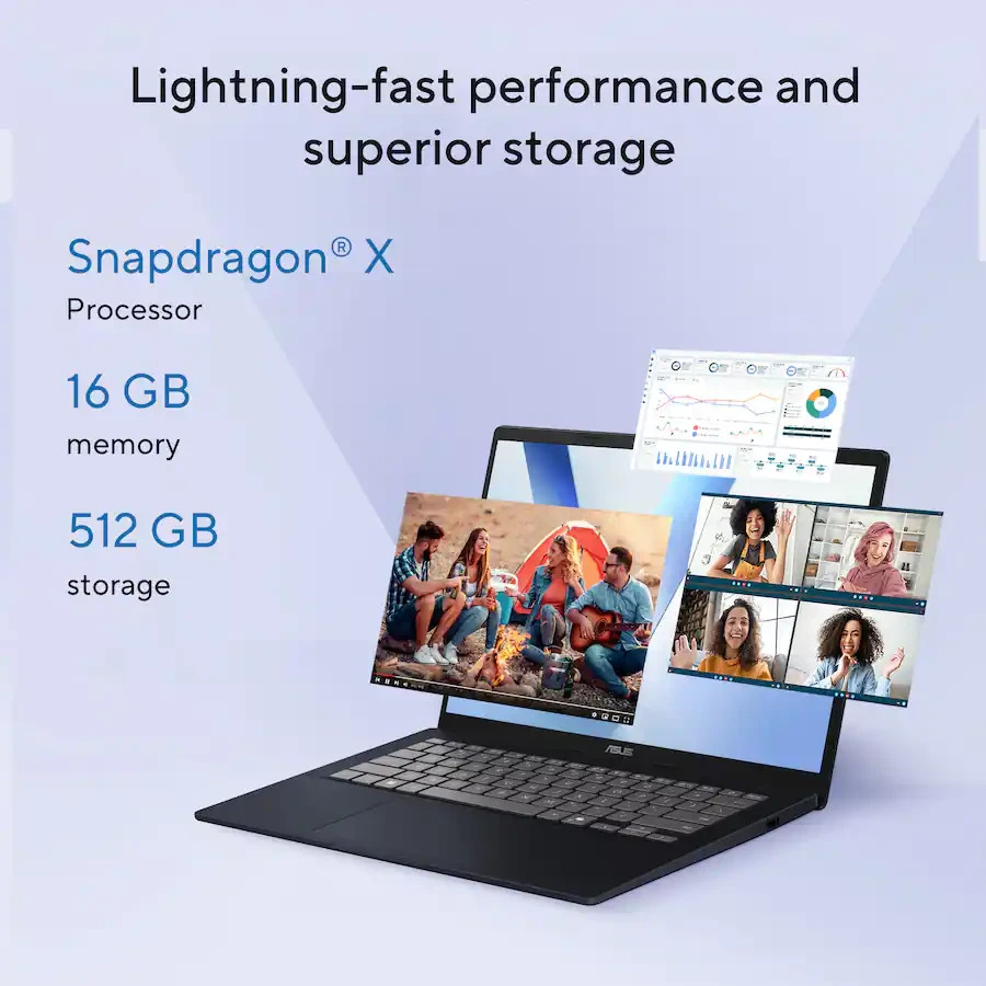 ASUS Vivobook 14 14″ FHD+ Laptop Copilot+ PC Snapdragon X 16GB RAM 512GB SSD New