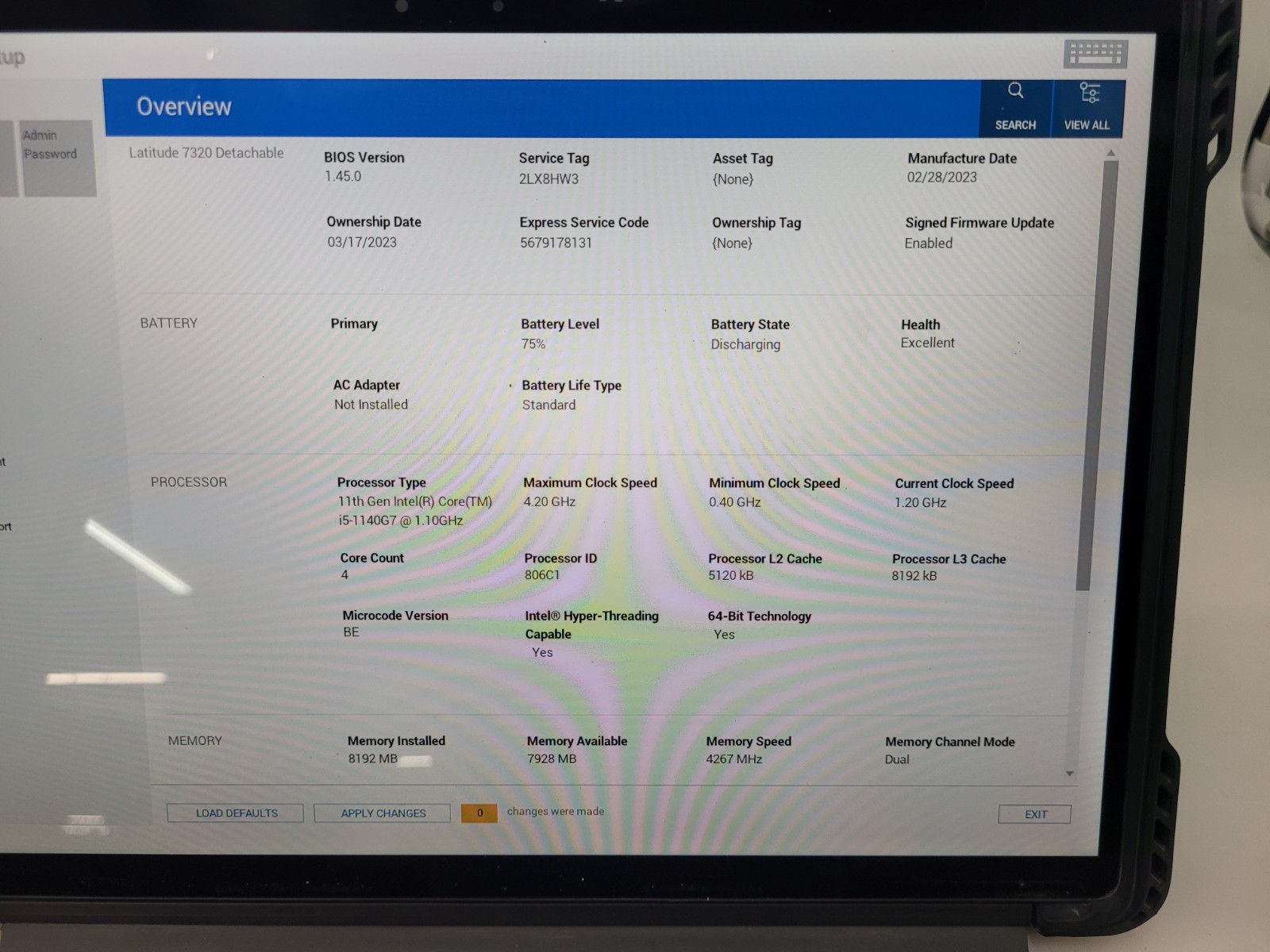 Dell Latitude 7320 Detachable,i5-1140G7@ .10GHz,8GB Ram,256GB NVMe,No OS