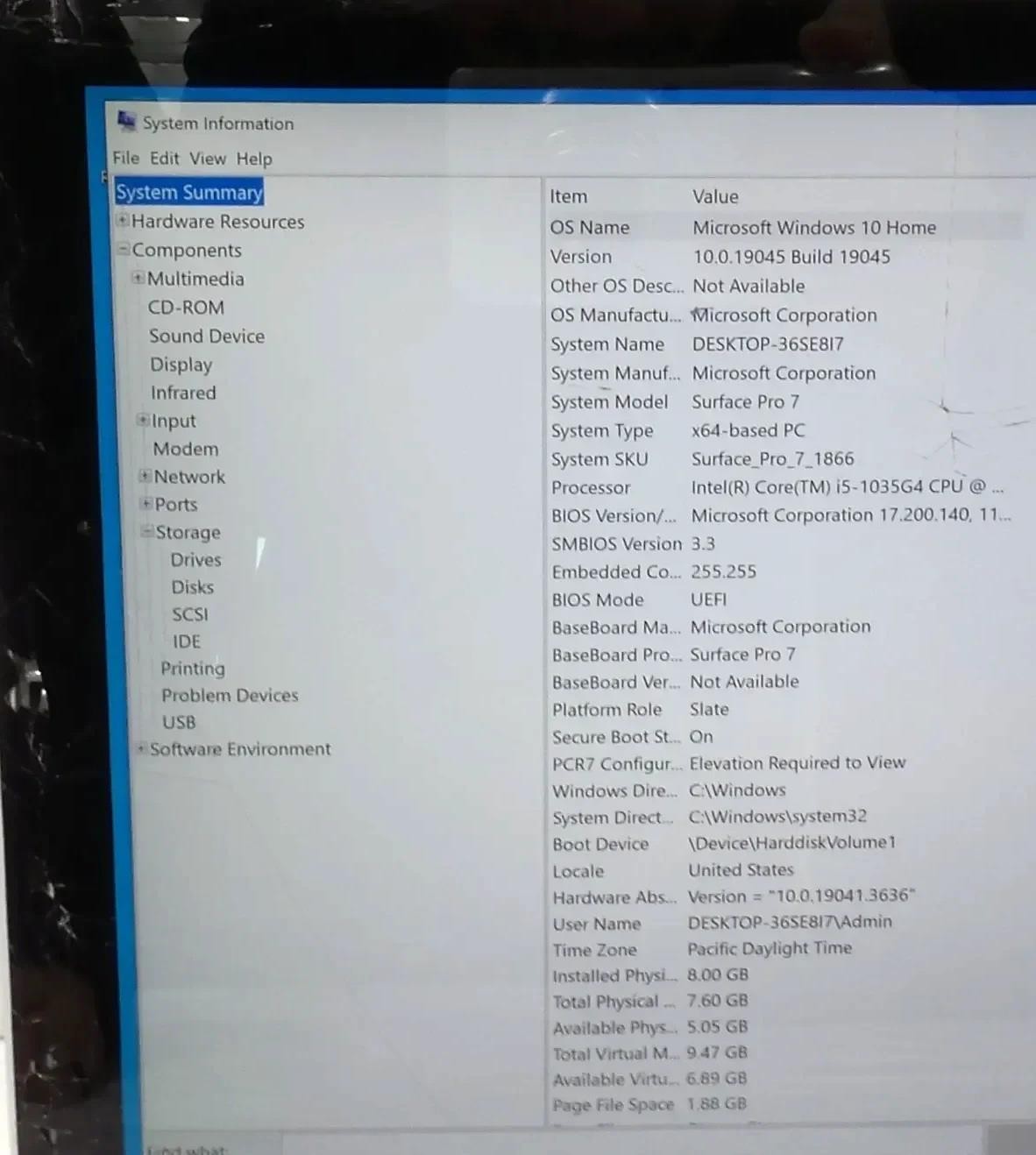 Microsoft Surface Pro 7 1866 Core i5-1035G4 1.1GHz 8GB 128GB – cracked digitizer