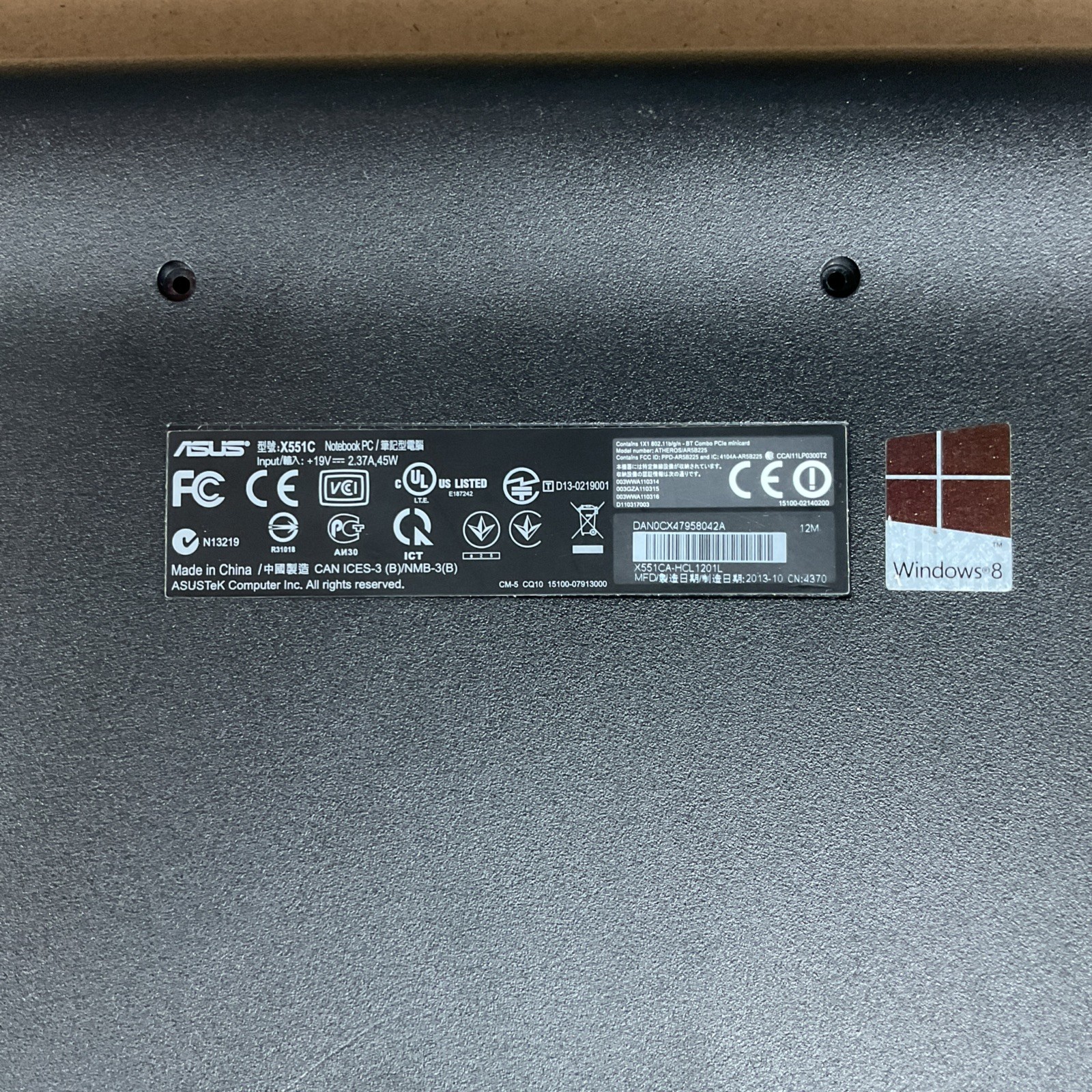 Asus X551C Notebook PC Laptop X551CA-HCL1201L – Untested Missing Screws