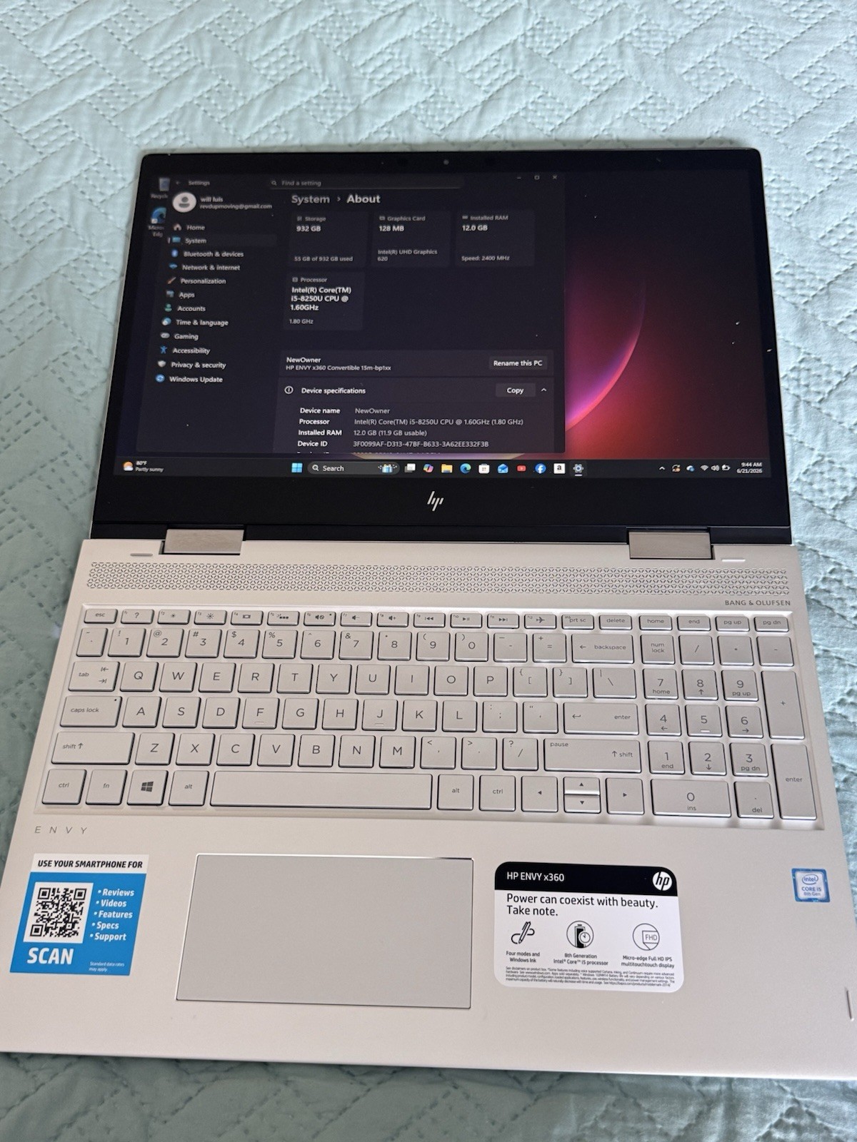 HP Envy x360 15.6″ Touch 2-in-1 Laptop i5-8250U 12GB RAM 1TB HD Win 10
