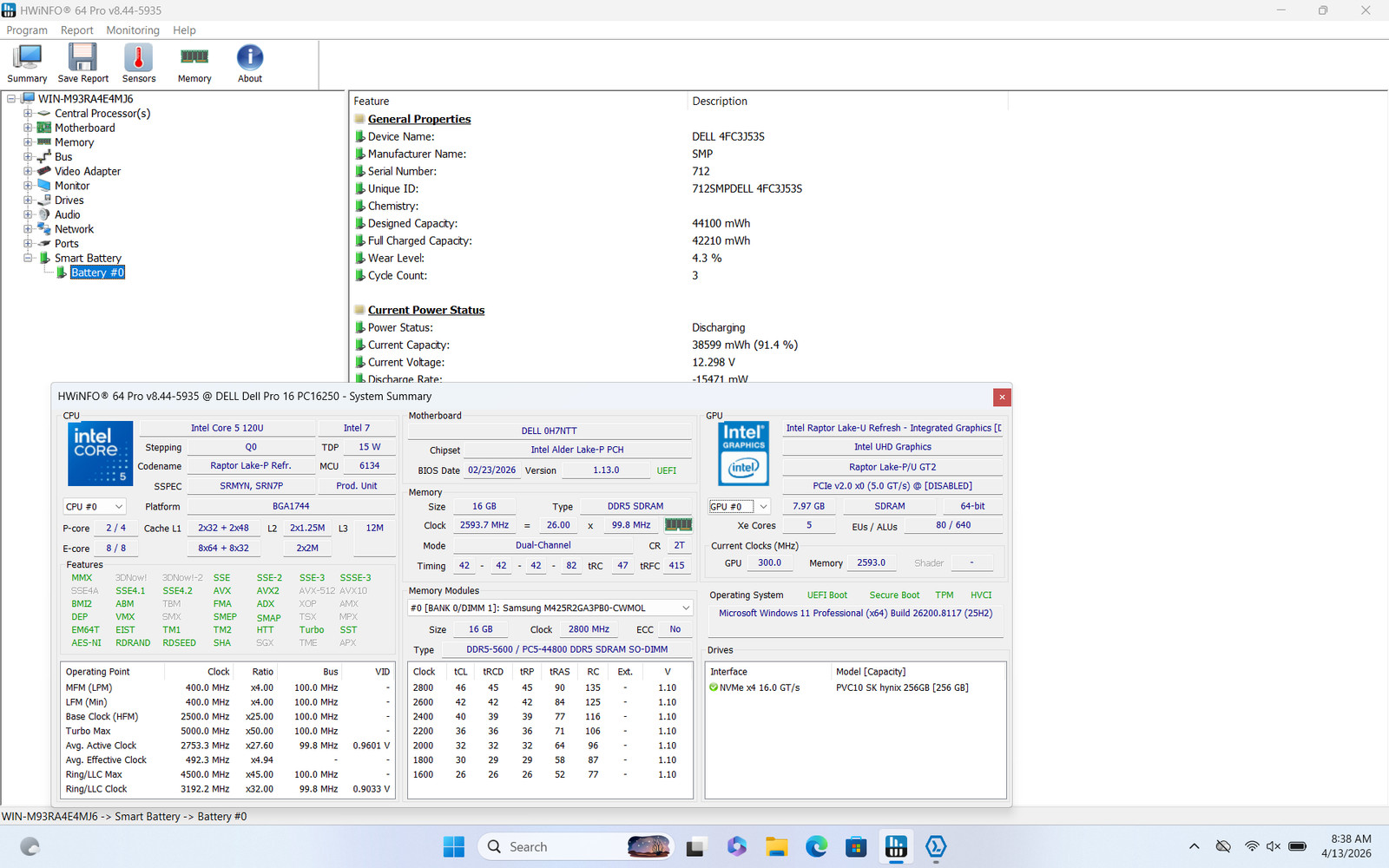 Dell Pro PC16250 16″ FHD+ i5 120U 256GB SSD 16GB W11P Webcam Backlit Warranty