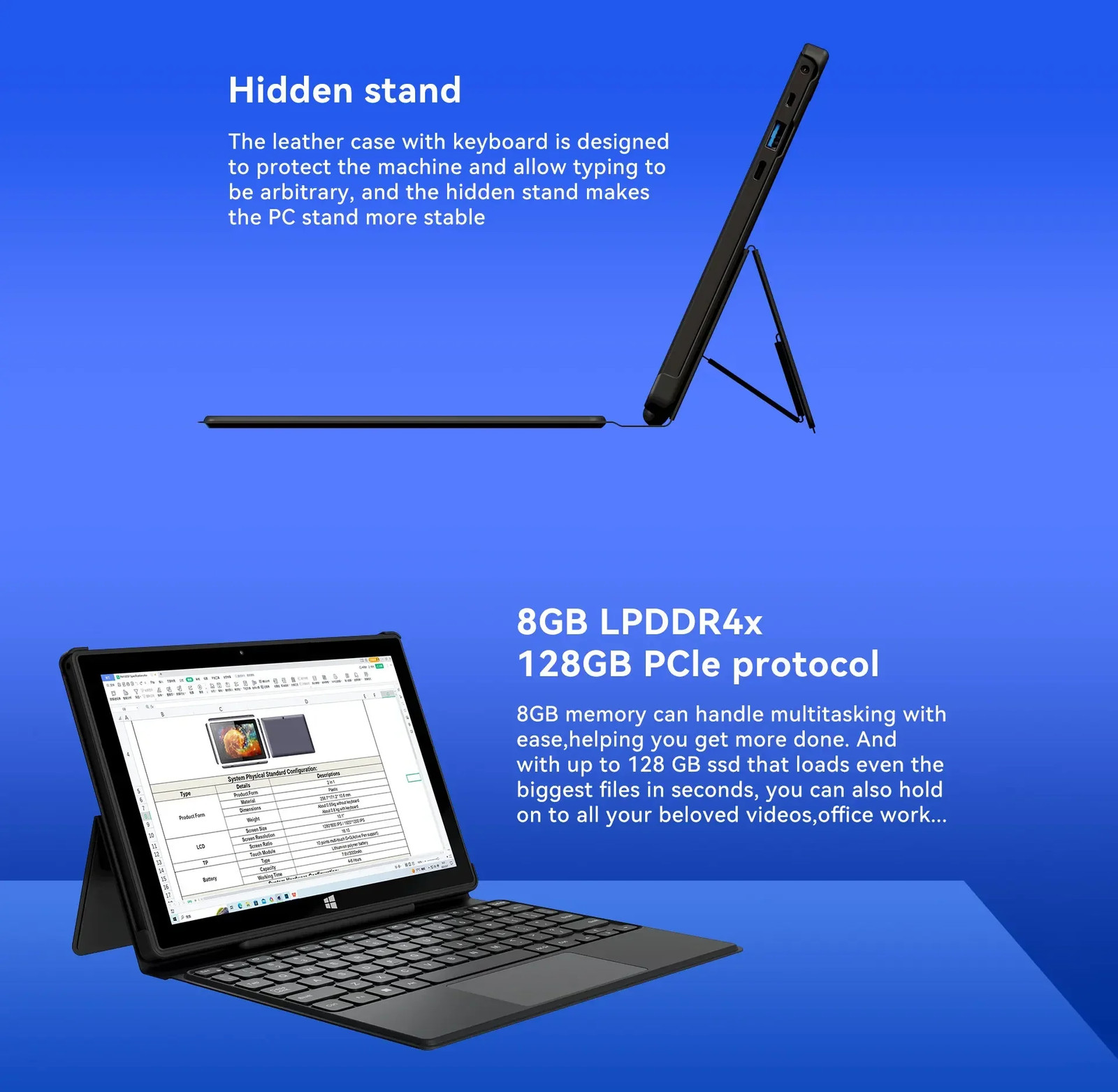 10.1″ 2-in-1 Laptop Tablet PC Win 11 8GB 128GB Intel N4120