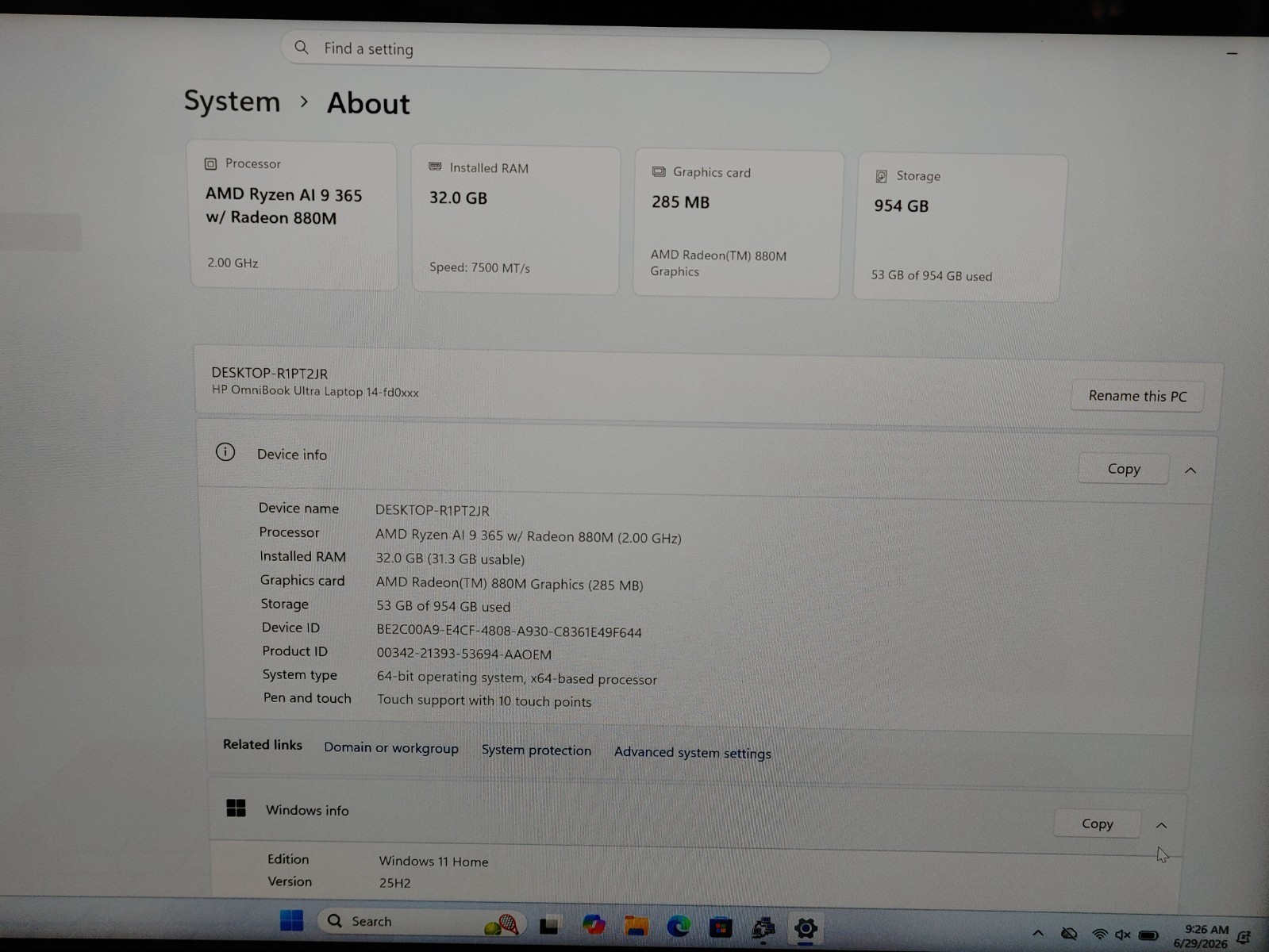 HP OmniBook Ultra Laptop 14-FD0013DX AMD Ryzen AI9 365 32GB RAM 1TB SSD