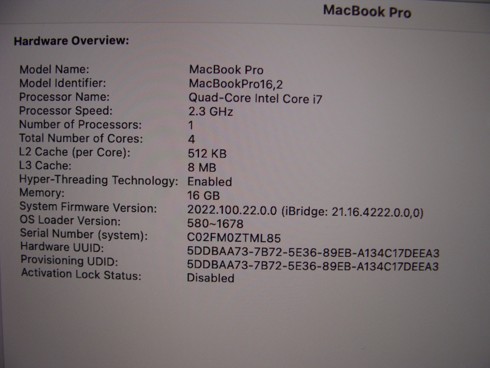 Apple MacBook Pro 13″ (2020) A2251/BTO i7-1068NG7 2.3GHz 16GB 512GB OS Sonoma