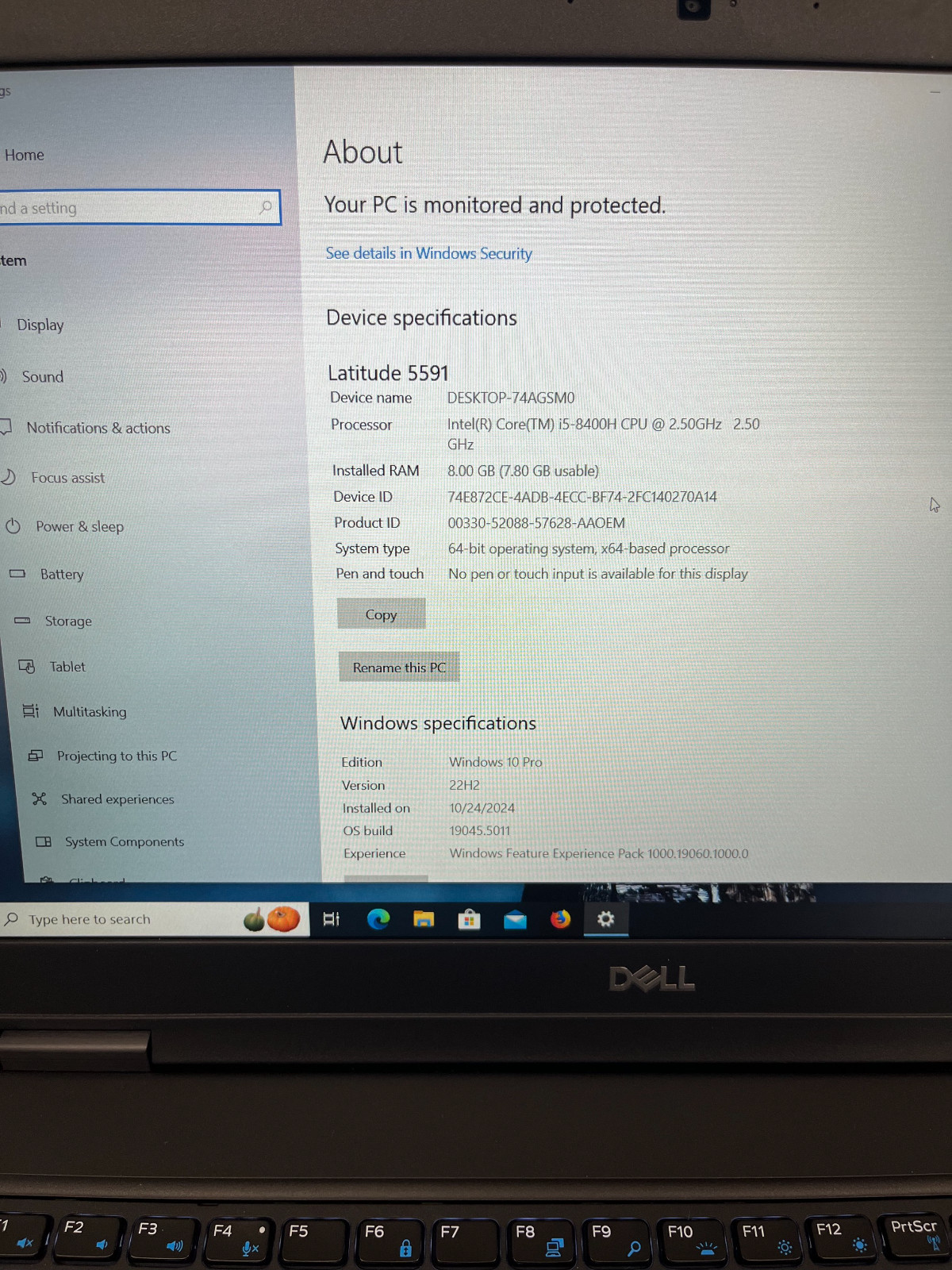 DELL LATITUDE 5591 | I5-8400H 2.50 GHZ | 8 GB RAM | 256 GB SSD