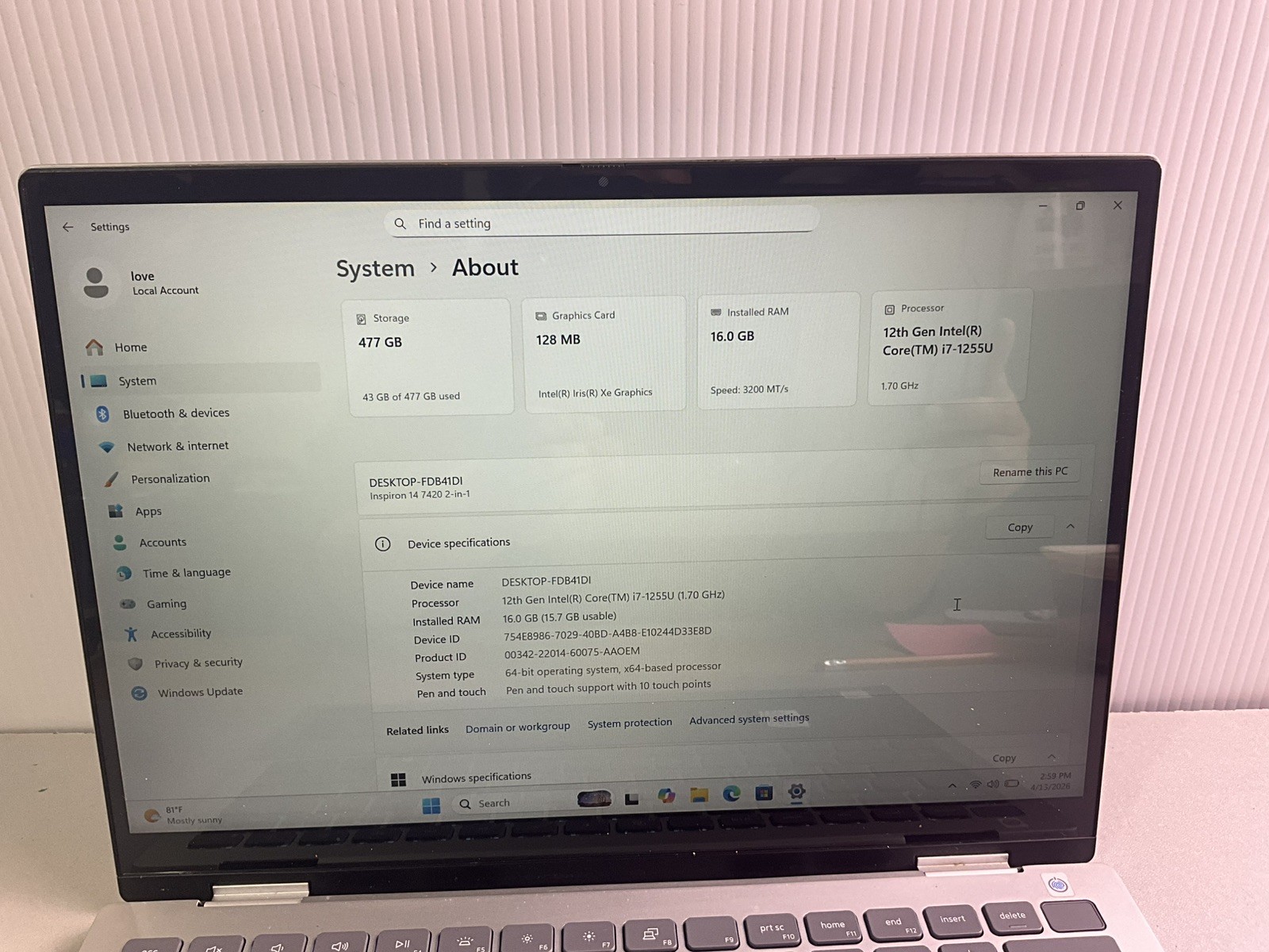 DELL INSPIRON 14 7420 2-IN-1 | INTEL CORE I7-1255U | 512GB | 16GB | WIN11H #27