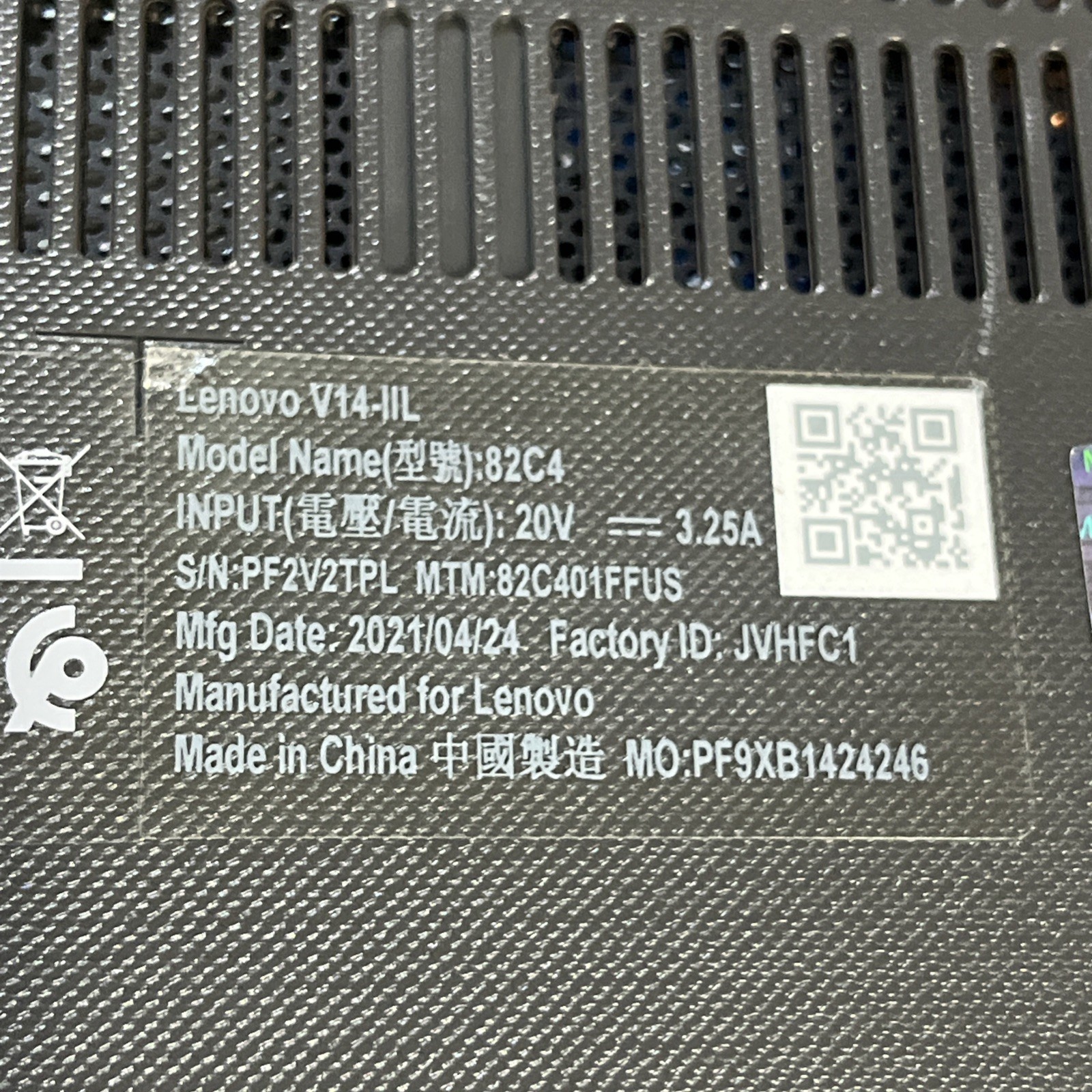 LENOVO V14-IIL INTEL CORE I3-1005G1 1.20GHZ 8GB RAM NO HD .