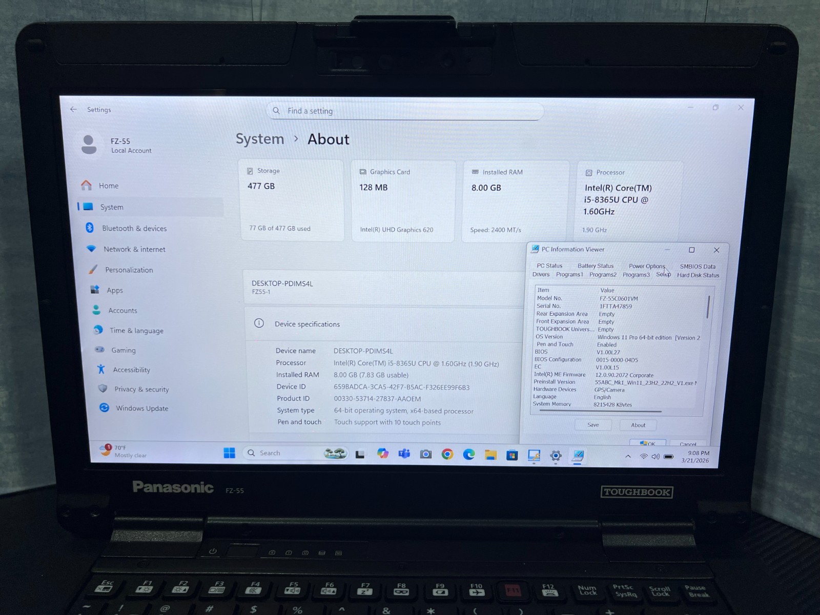 FZ-55C0601VM i5-8365U, 16GB Mem, 512GB SSD OPAL,HDMI, GPS,Touch, Win11 Pro 25H2