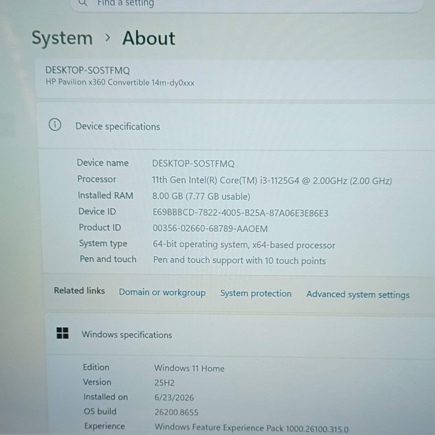 HP Pavilion x360 14″ i3-1125G4 2.0GHz 8GB RAM 256GB SSD