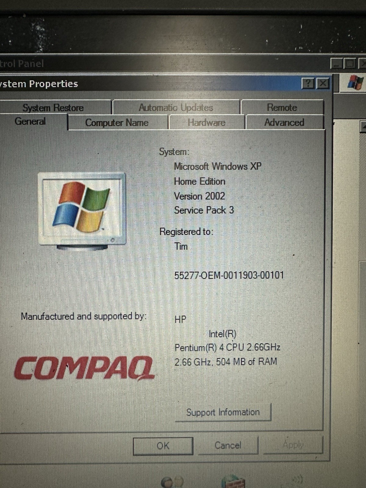 Vintage Compaq Presario 2500 Pentium 4 Laptop 512MB RAM 60 GB HDD