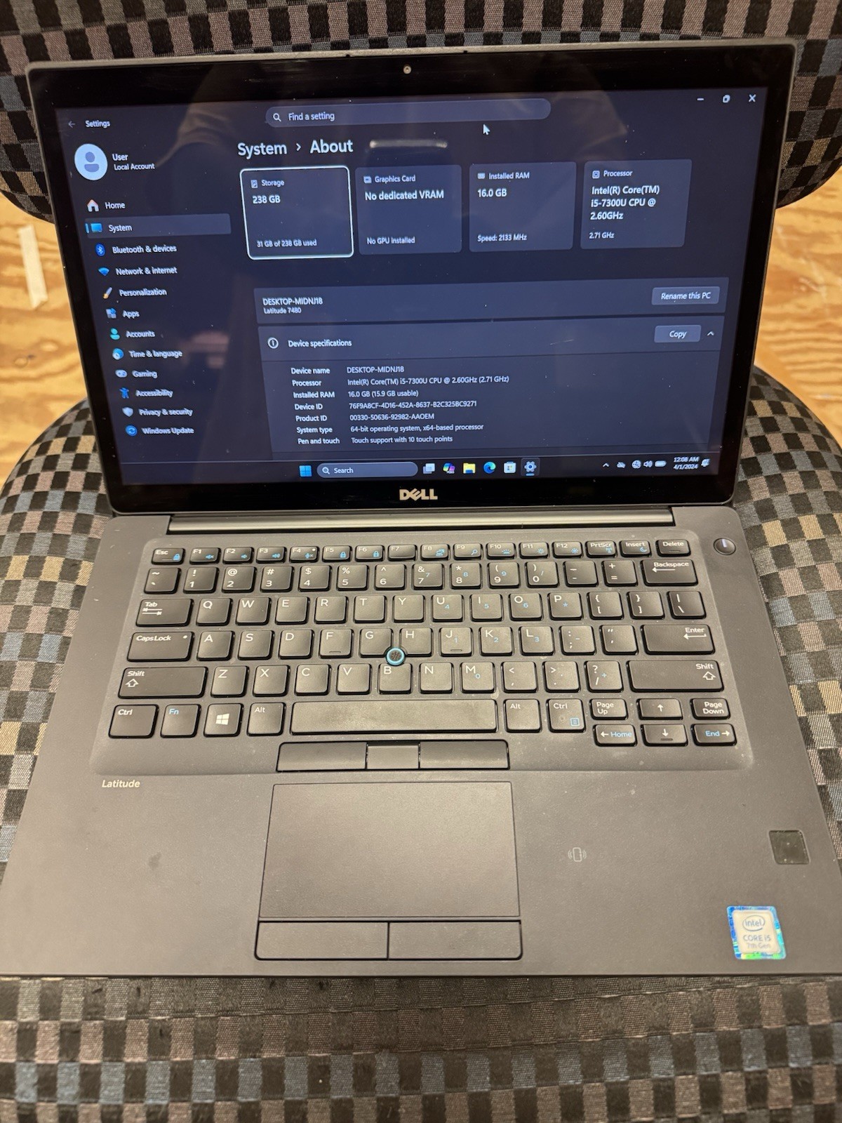 Dell Latitude 7480 14” Laptop Intel i5-7300U 16GB RAM 256GB SSD Windows 11 Pr