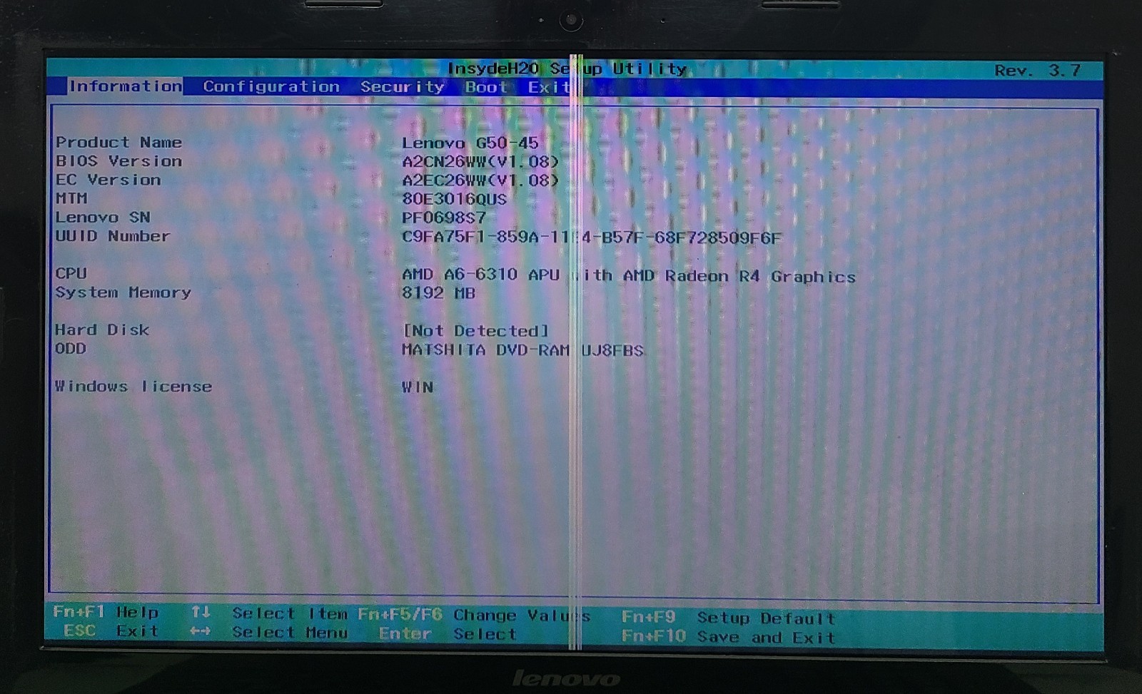 Lenovo G50-45 15.6″ Laptop AMD A6-6310 8GB RAM NO HD/OS/BATT Bad Screen (FL)