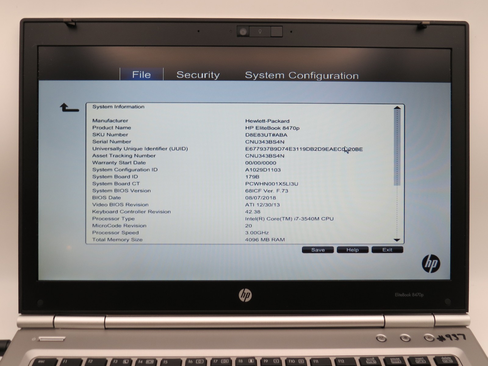 HP Elitebook 8470p i7-3540M @ 3GHz 4GB DDR3 256GB SSD 14″ No OS