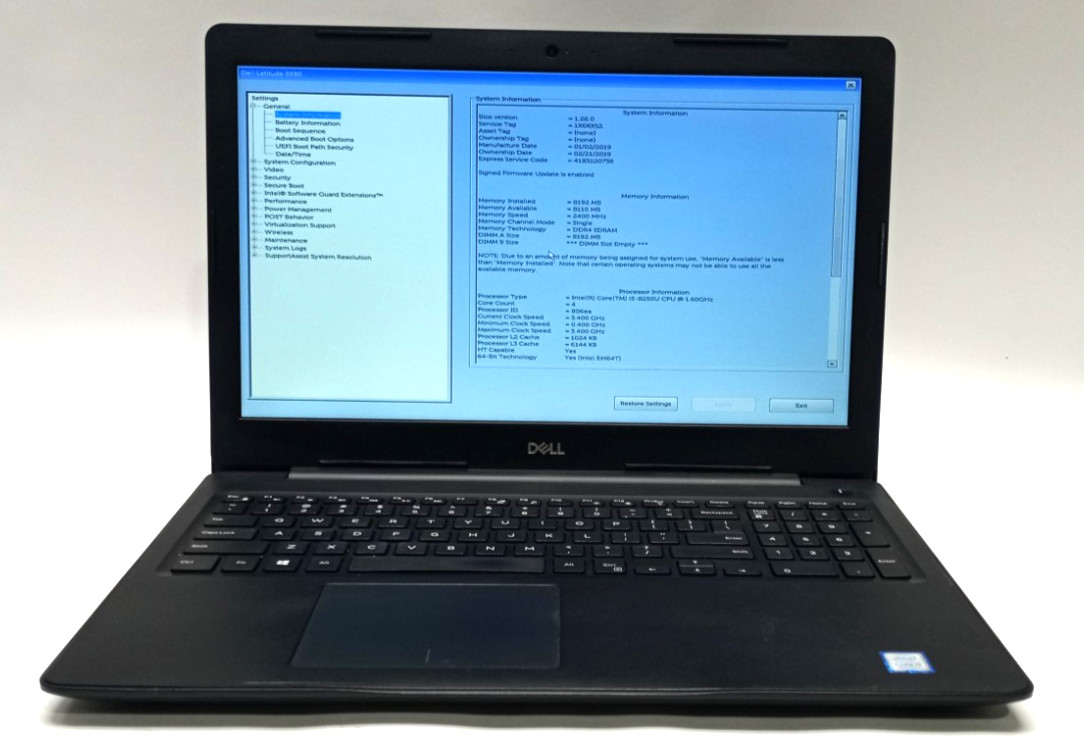 Dell Latitude 3590 15.6″FHD i5-8250U@1.60GHz 8GB RAM 256GB M.2 WIN11Pro WH780*!