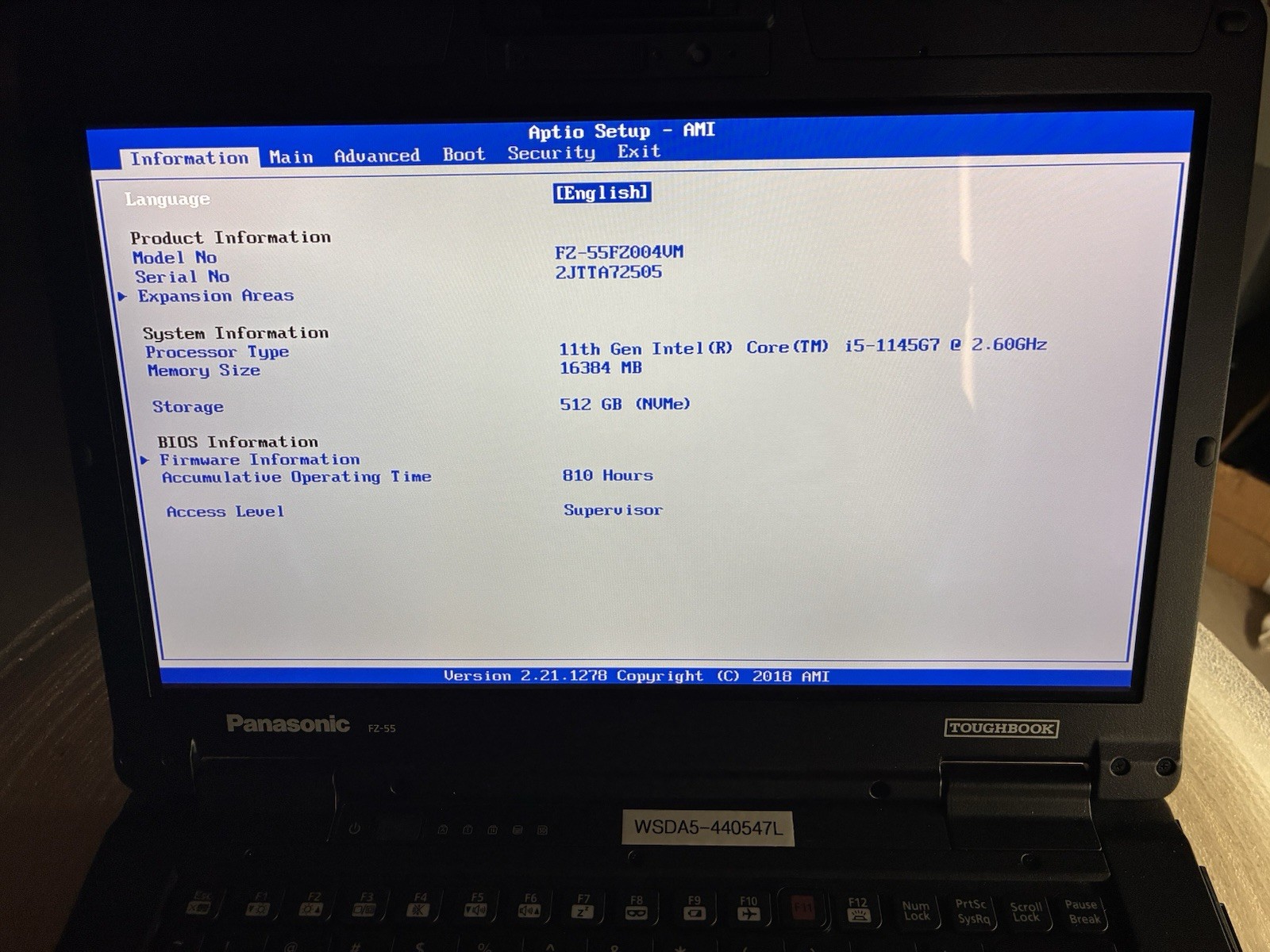 Panasonic Toughbook FZ55 MK2 Touchscreen i5-1145G7 16GB RAM 512GB SSD READ
