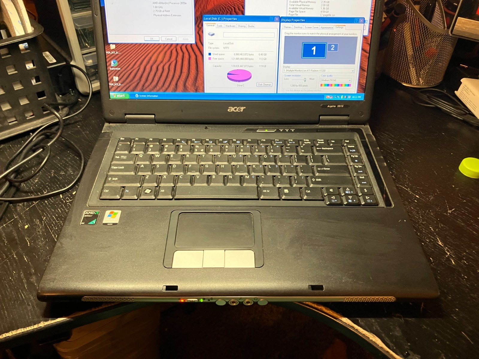 Acer Aspire 5515 Vintage Laptop 15″ Athlon 1.6GHz 3GB RAM 120GB SSD Wifi Win XP