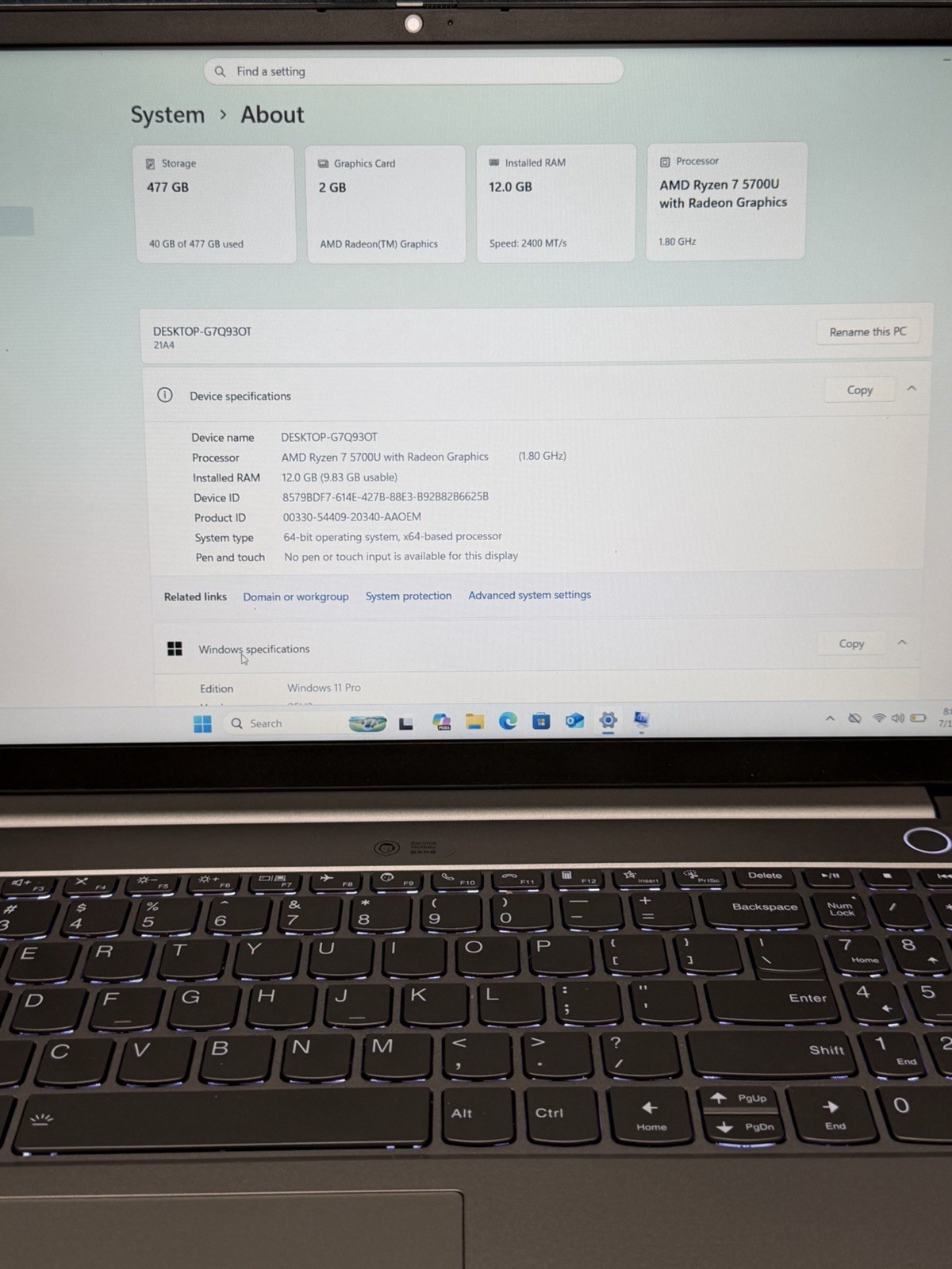 Lenovo ThinkBook 15 G3 Laptop – AMD Ryzen 7 5700U, 12GB RAM, 512GB NVMe – Win11