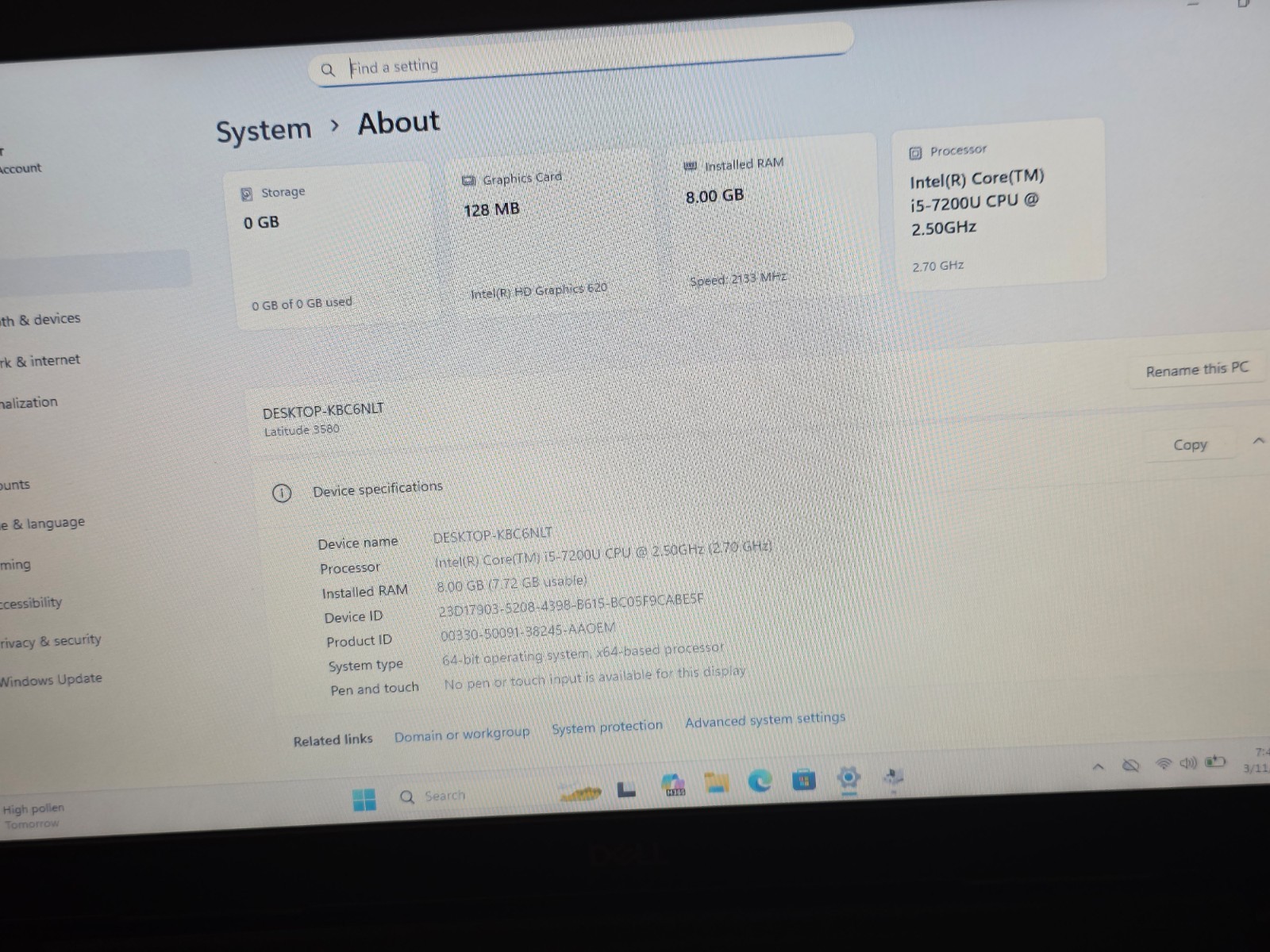 15″ Dell Latitude 3580 – i5-7200U, 8GB, 512GB SSD | Windows 11 Pro!!