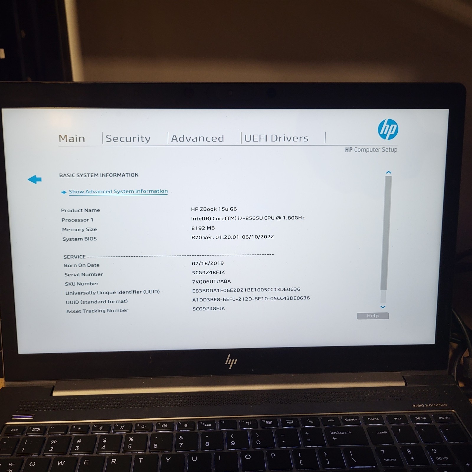 Dark Spot HP ZBook 15u G6 Laptop Intel i7-8565U 1.8GHz 8GB 256GB SSD