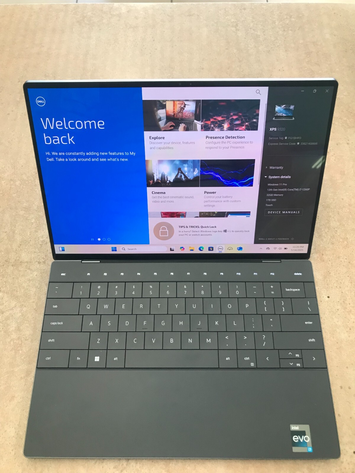 Dell XPS 9320 3.5K TOUCH 2.1 GHz i7-1260P 32GB RAM 1TB SSD – Very Good