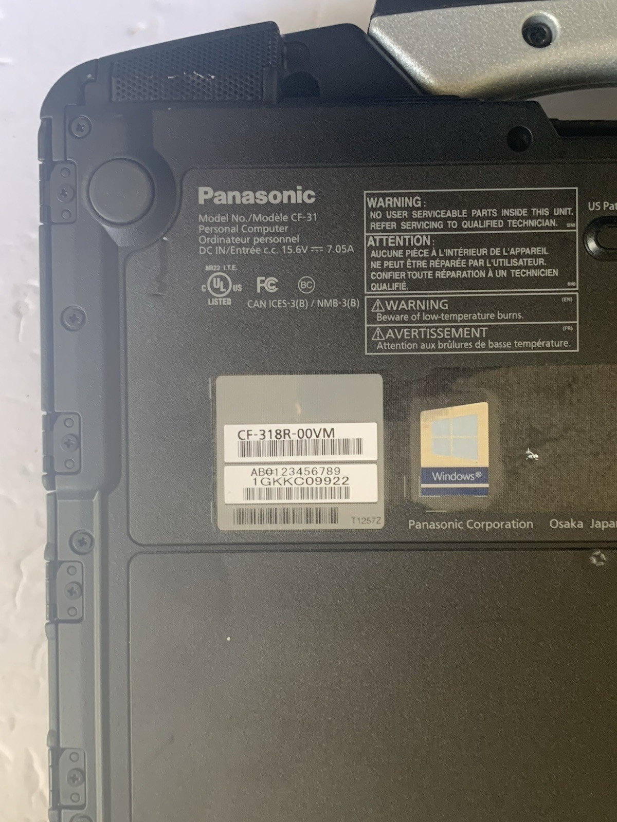 Panasonic Toughbook CF-31 MK6 i7-7600U Touch 8GB 256 SSD Win11 4G/DVD Good