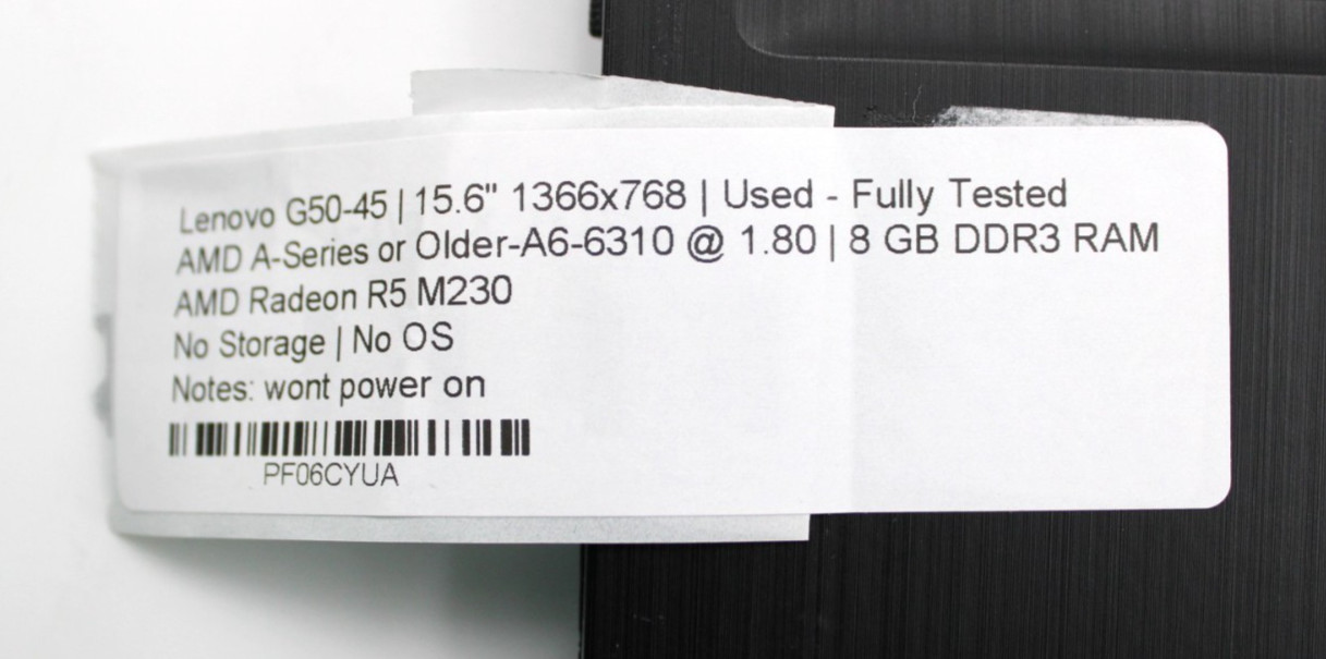 Lenovo G50-45 A6-6310@1.8GHz 8GB DDR3 NO STORAGE/OS *PARTS/REPAIR* *READ*
