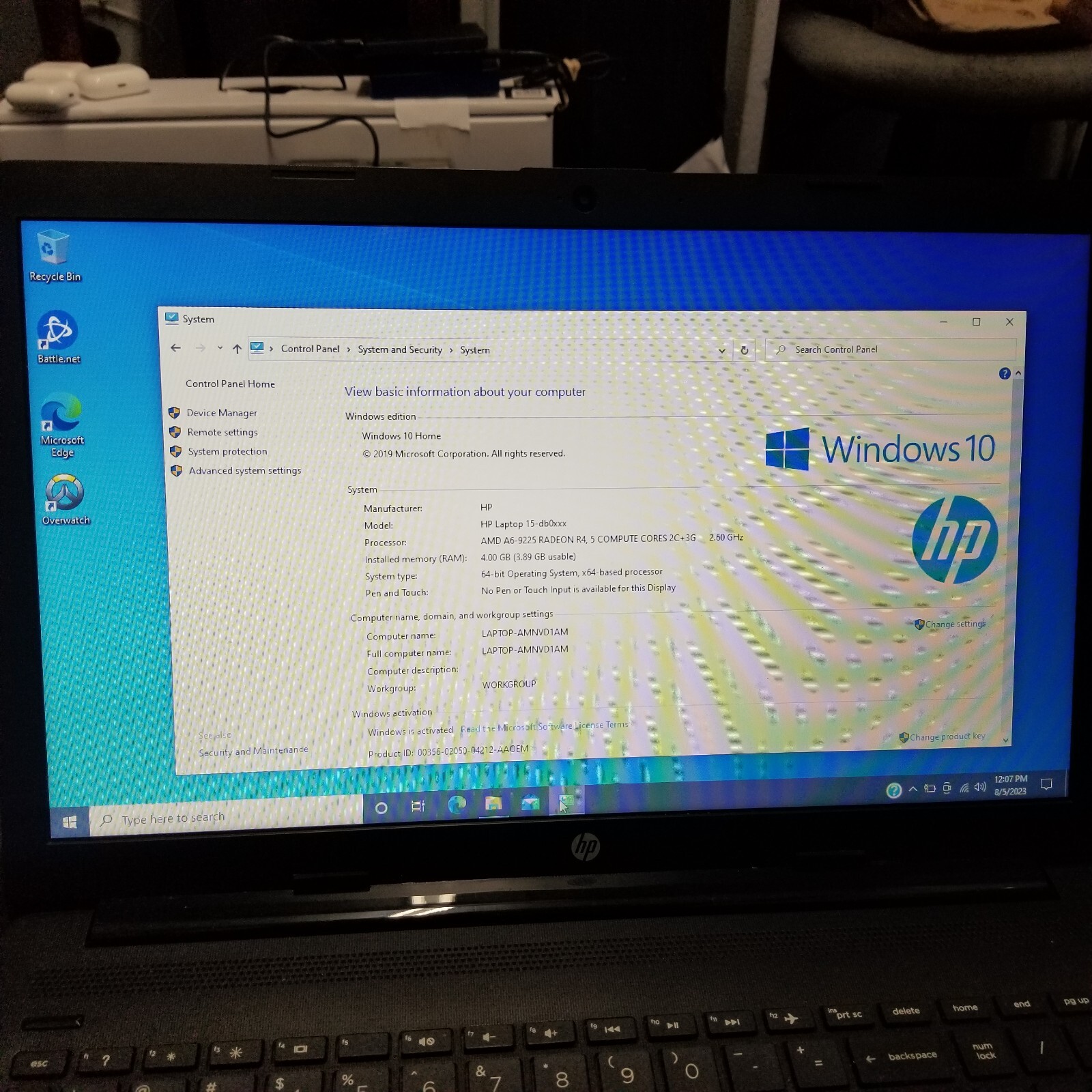 HP Laptop 15-db0xxx AMD A6-9225 Radeon R4, 4GB Ram, 1TB HDD