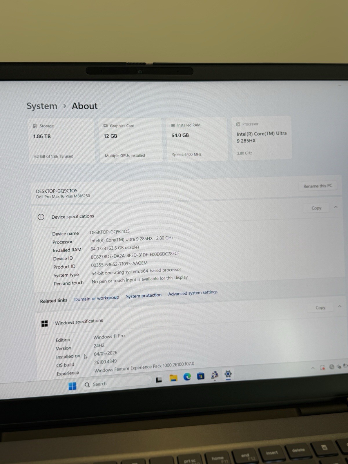 Dell Pro Max 16 Plus–Intel Ultra 9 285HX 64GB RAM RTX PRO 3000 2TB 120Hz