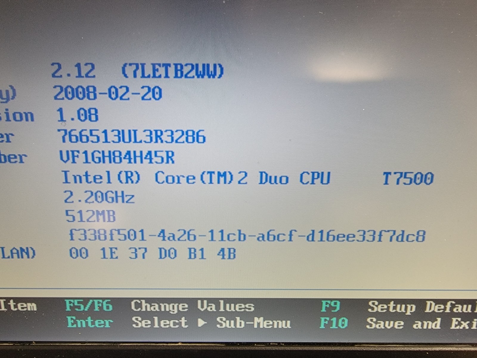 Lenovo T61 LAPTOP – INTEL CORE 2 DUO – 512MB RAM – PARTS ONLY – SEE DESCRIPTION