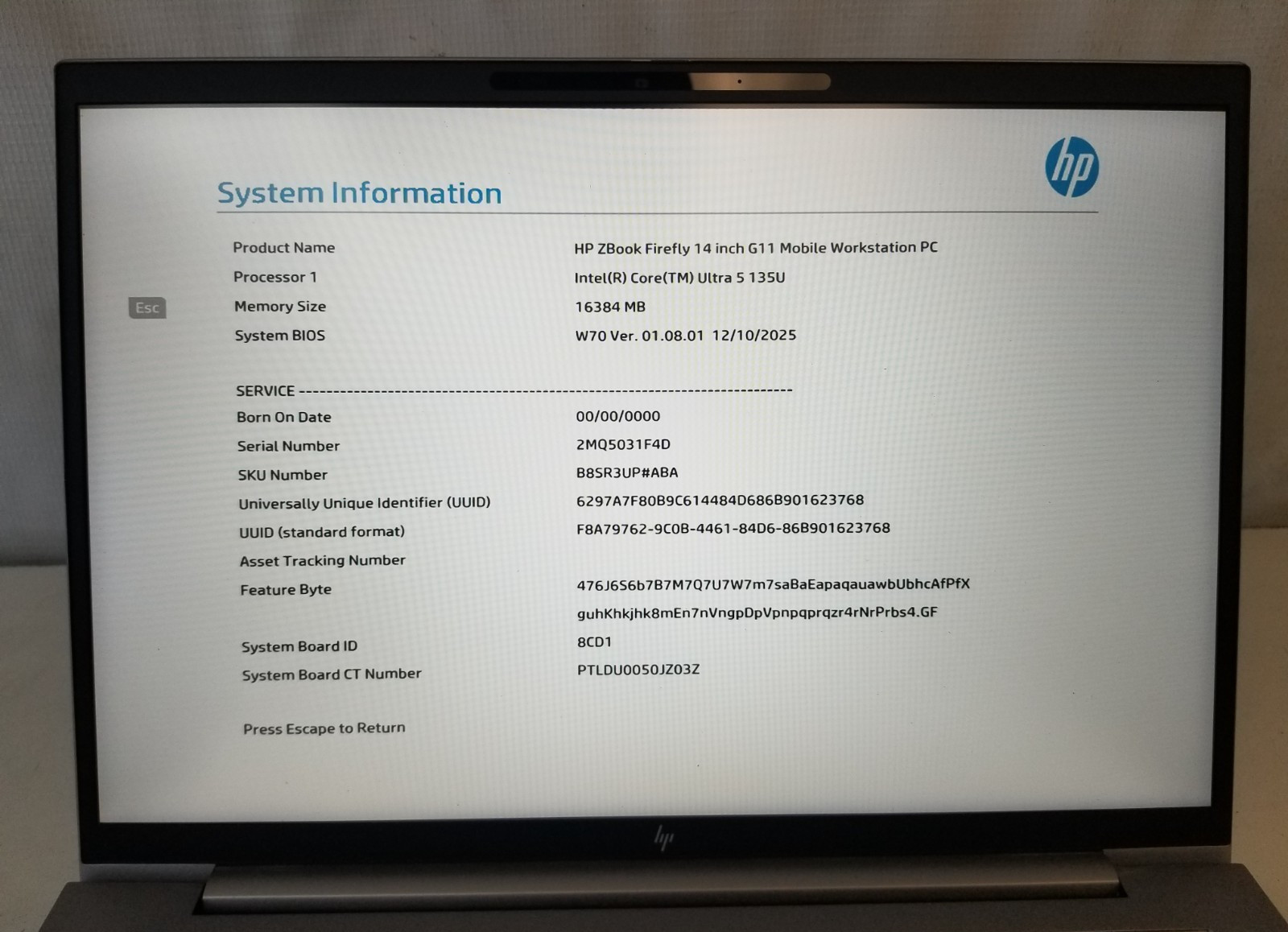 HP ZBook Firefly G11 14″ Intel Core Ultra 5 135U 1.7GHz 16GB RAM NO OS NO SSD