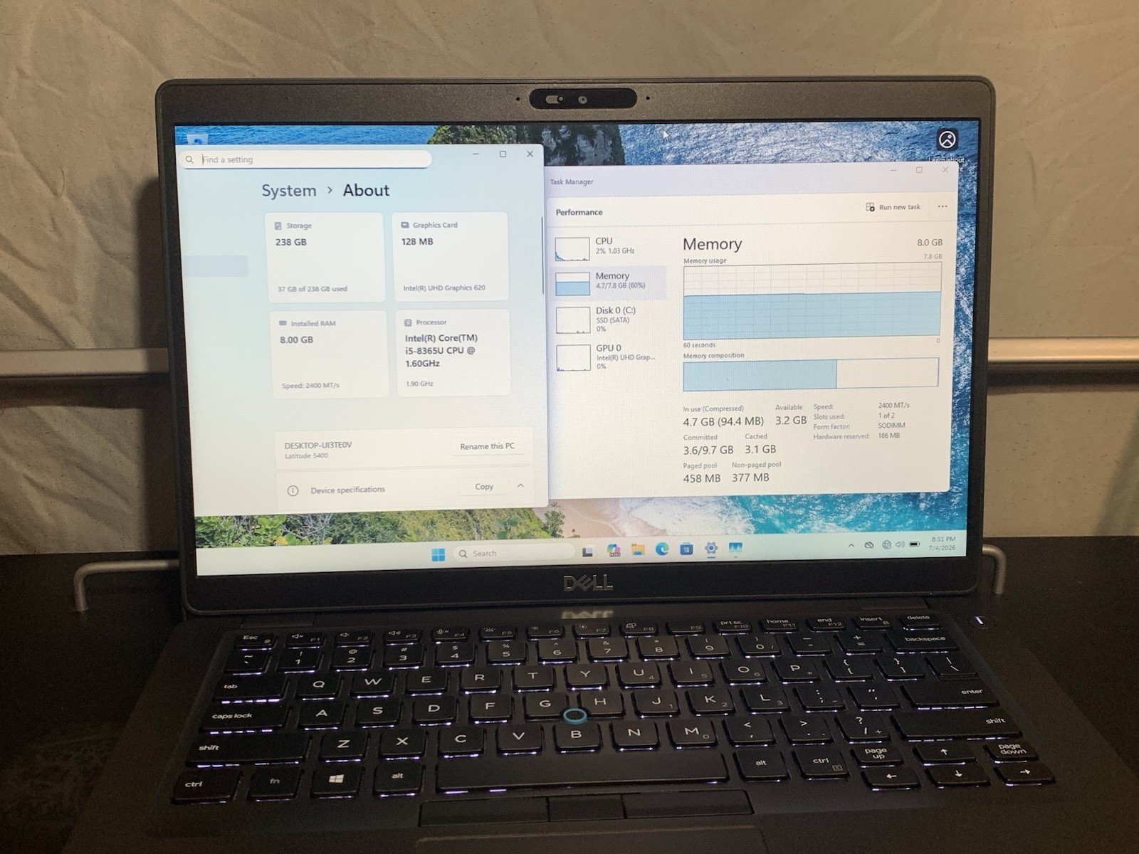 Dell Latitude 5400 i5-8365U 8GB 256GB SSD Win11 14in Black