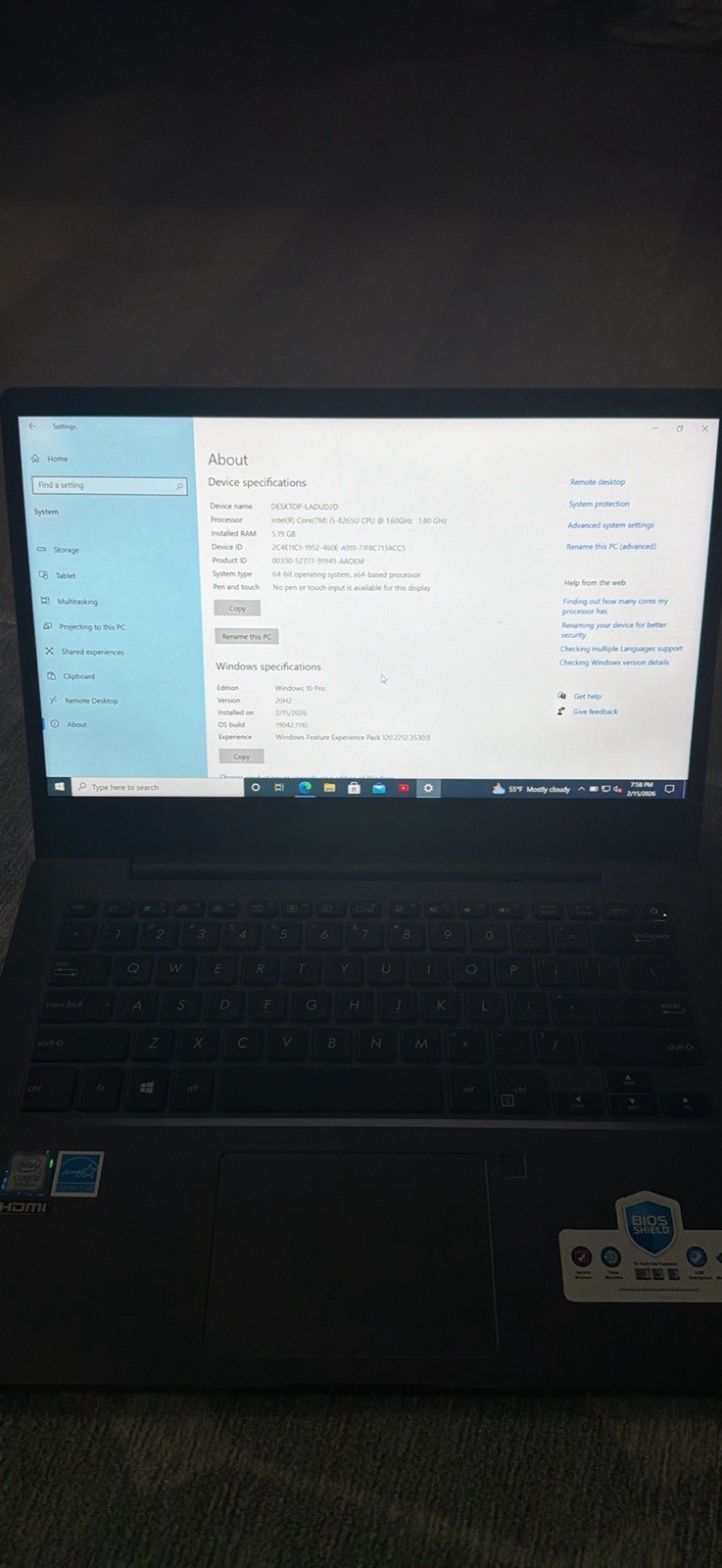 ASUS Expertbook 14″ Windows 10 Pro