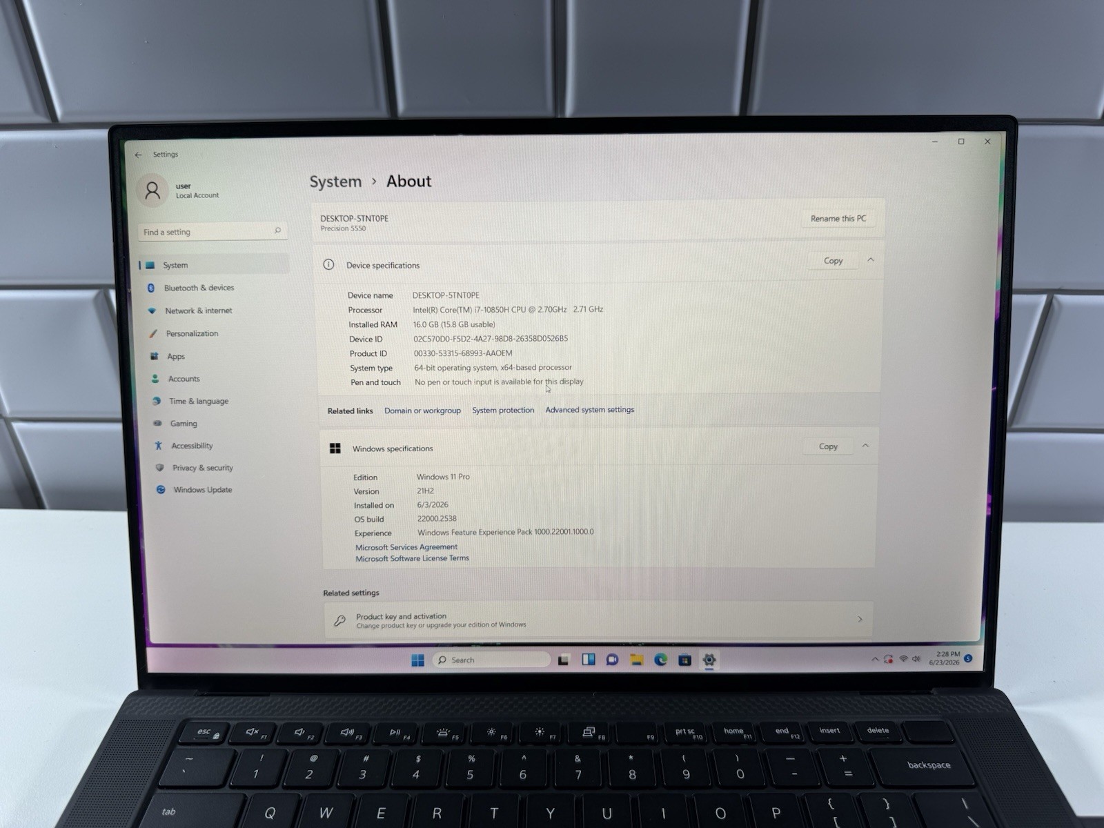 DELL PRECISION 5550 I7-10850H 512GB 16GB NVIDIA T1000 WIN 11 PRO NO BATTERY