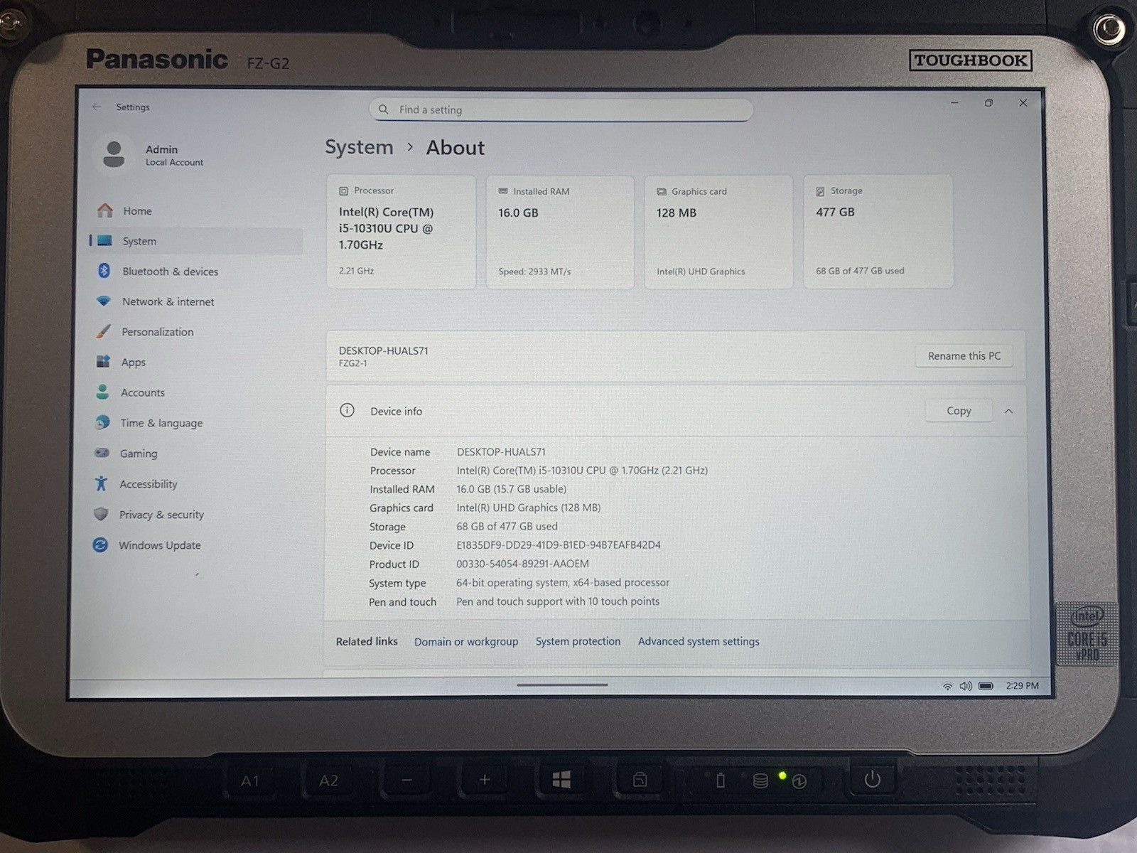Panasonic Toughbook FZ-G2 i5-10310U 16GB RAM 512GB SSD Touch LAN Stylus Win 11