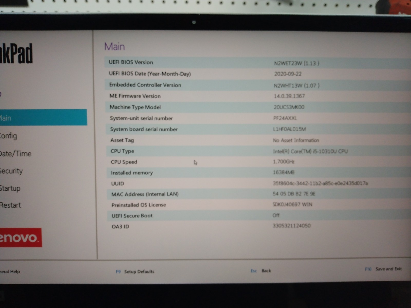 LENOVO THINKPAD YOGA X1 5TH GEN 14″ WQHD I5-10310U 16GB 256GB SSD NO OS