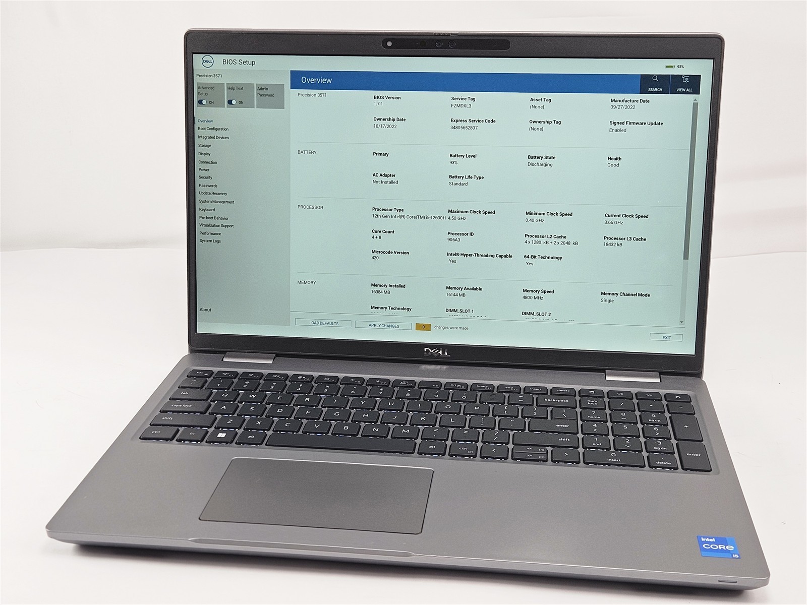 Dell 15.6″ Precision 3571 256GB SSD 16GB RAM i5-12600H NVIDIA T600 Gray