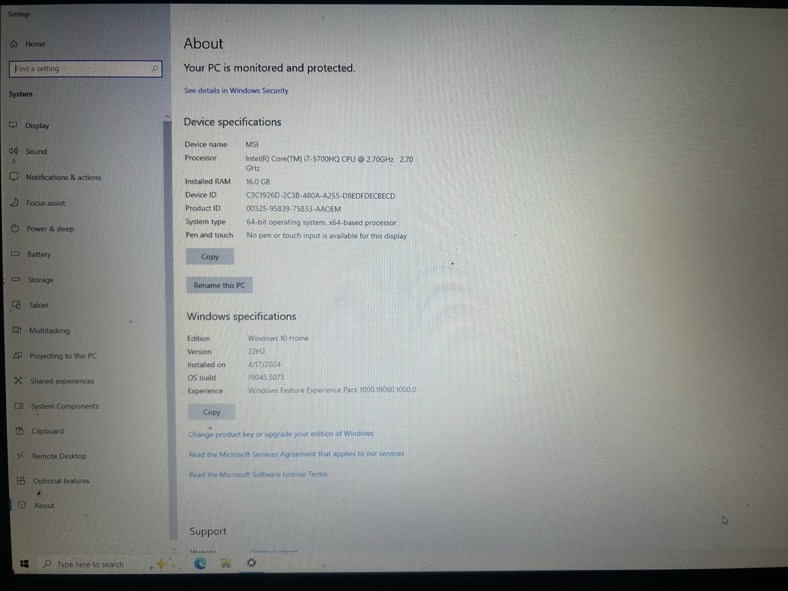 Msi Gaming Laptop 15.3. Intel CoreI7,5700hq CPU @ 2.7 GHz 16 Gb Ram 1Tb Memory