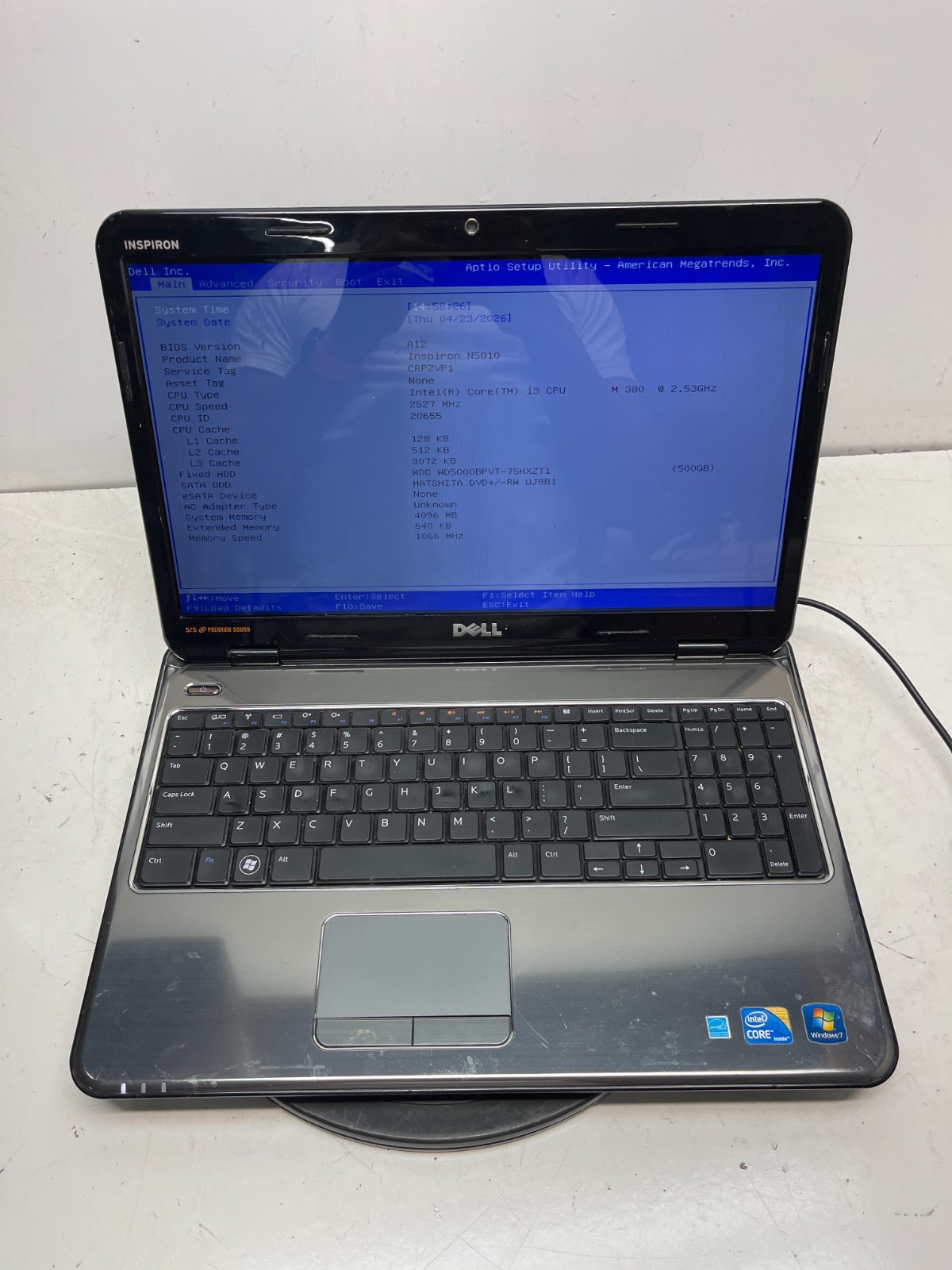 Dell Inspiron 5010 Intel Core i3 M380 2.53GHz 4GB NO HDD