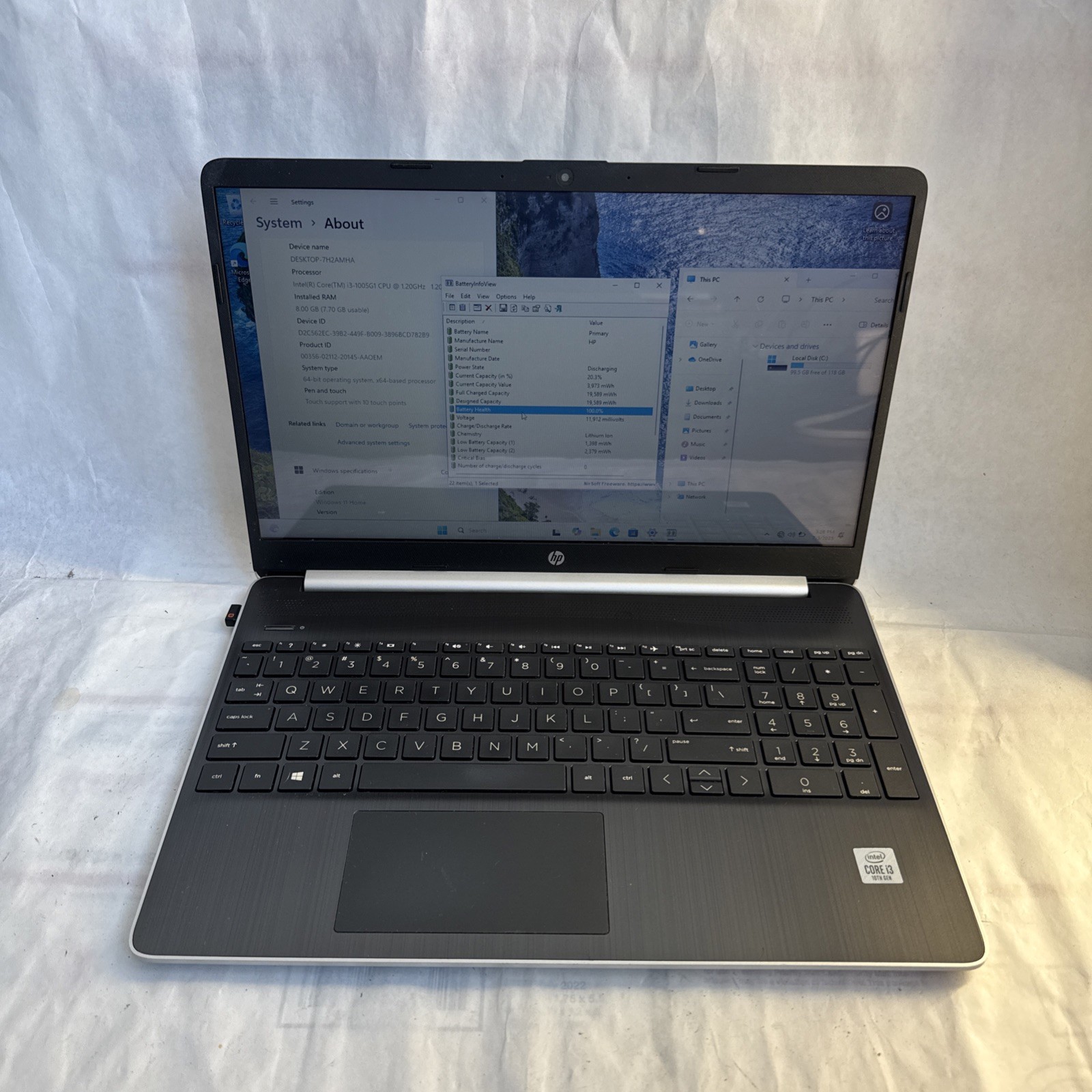 HP Laptop 15-dy1731ms HD Intel Core i3-1005G1 @1.20GHz 128GB SSD 8GB RAM W11H