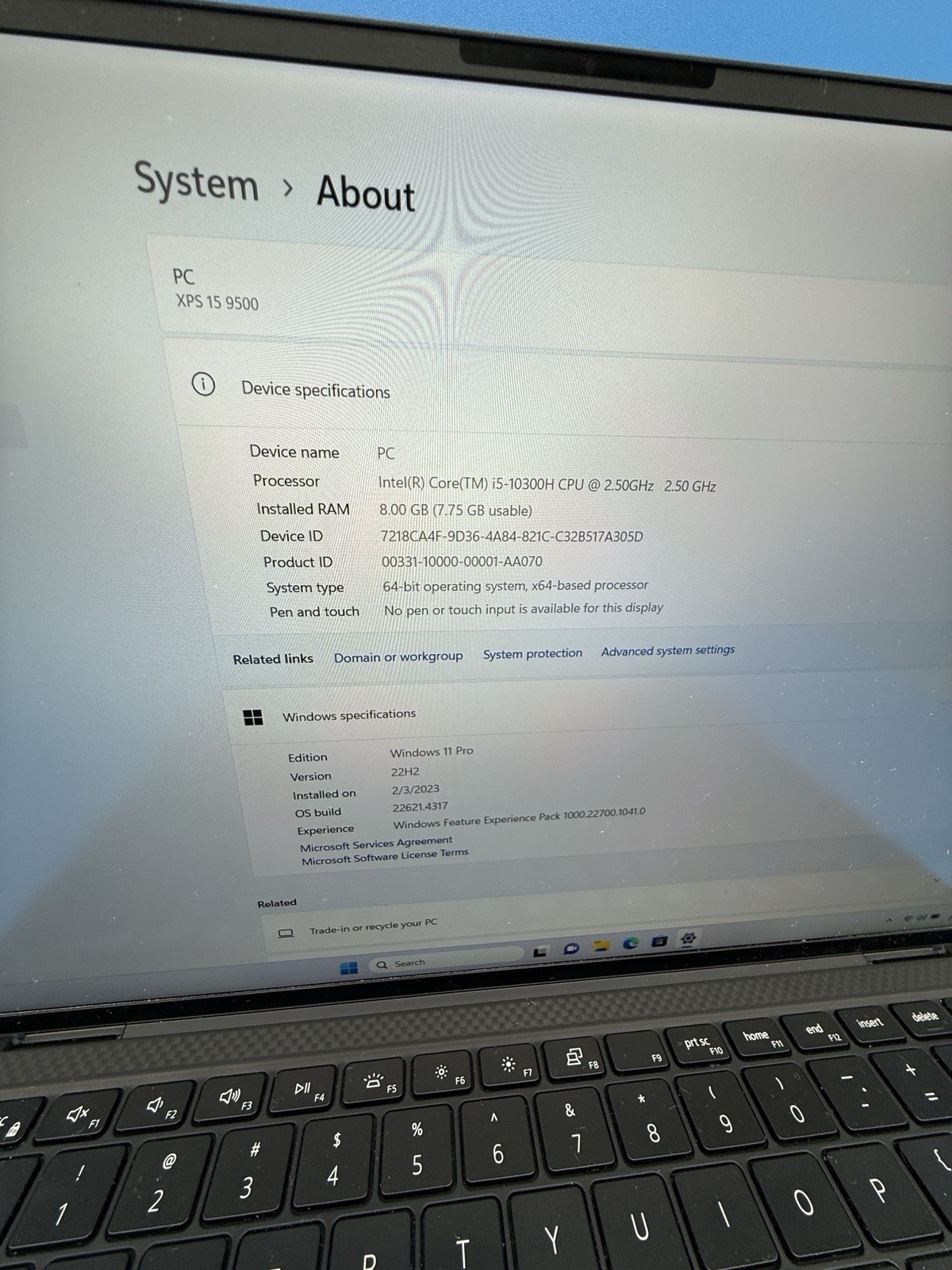 Dell XPS 15 9500 15.6” i5-10300H 8GB RAM 256GB SSD Windows 11 Pro