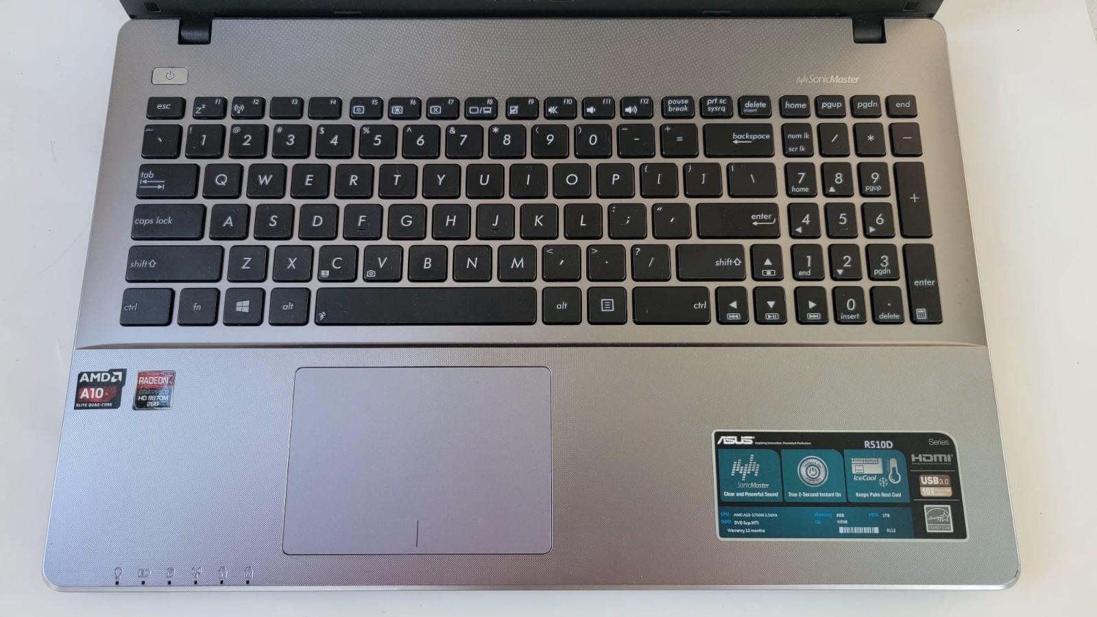 ASUS R510D Laptop RAM 8.00 GB (7.21 GB usable) Windows 10 Home. Read Description