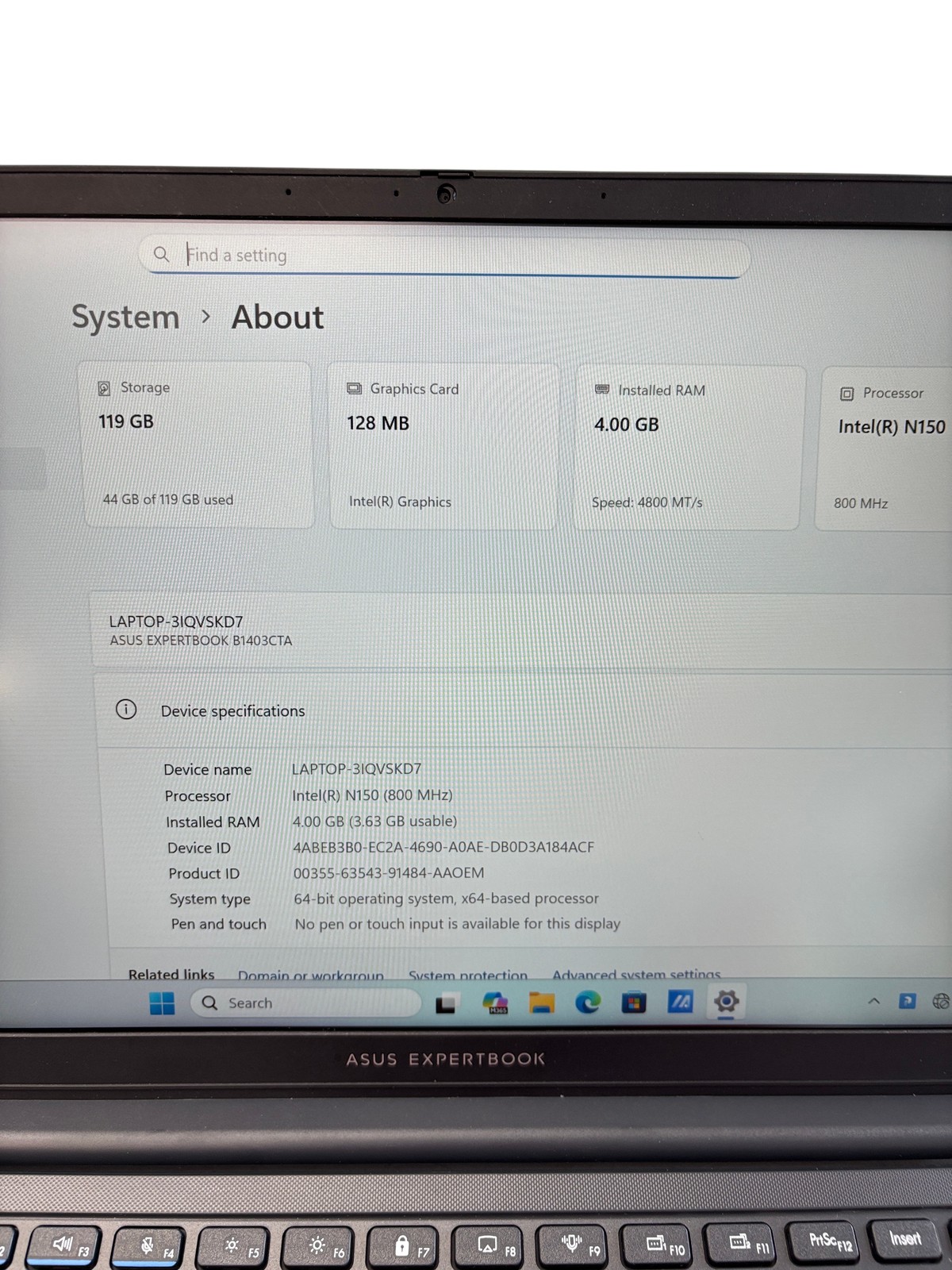 ASUS ExpertBook B1403CTA Intel N150 800 MHz 4GB RAM 128GB SSD 14″