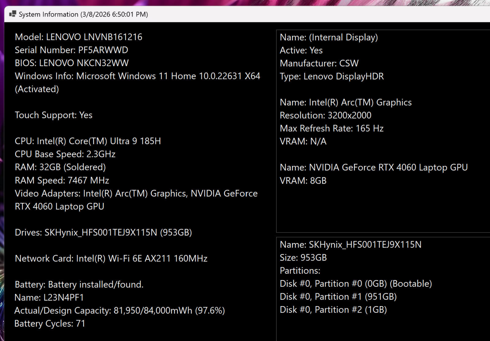 DEFECTIVE Lenovo Yoga Pro 9i 16 32K Core Ultra 9 185H 32GB 1TB SSD RTX 4 G3D