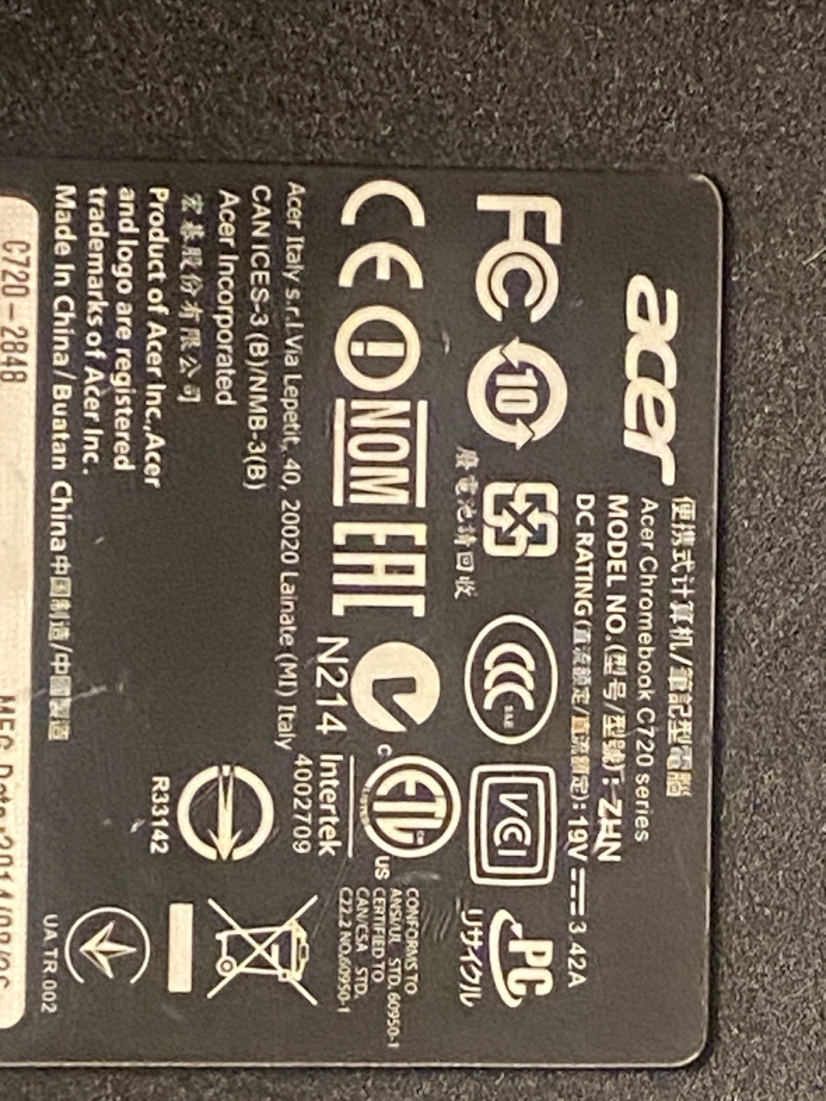 Acer ZHN Chromebook C720 Series 11.6″