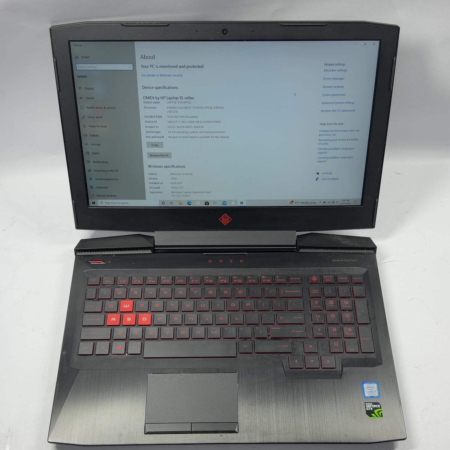 HP Omen 15-CE0XX 15.6″ i7-7700HQ 2.8GHz 8GB RAM 128GB SSD GeForce GTX 1050 Ti