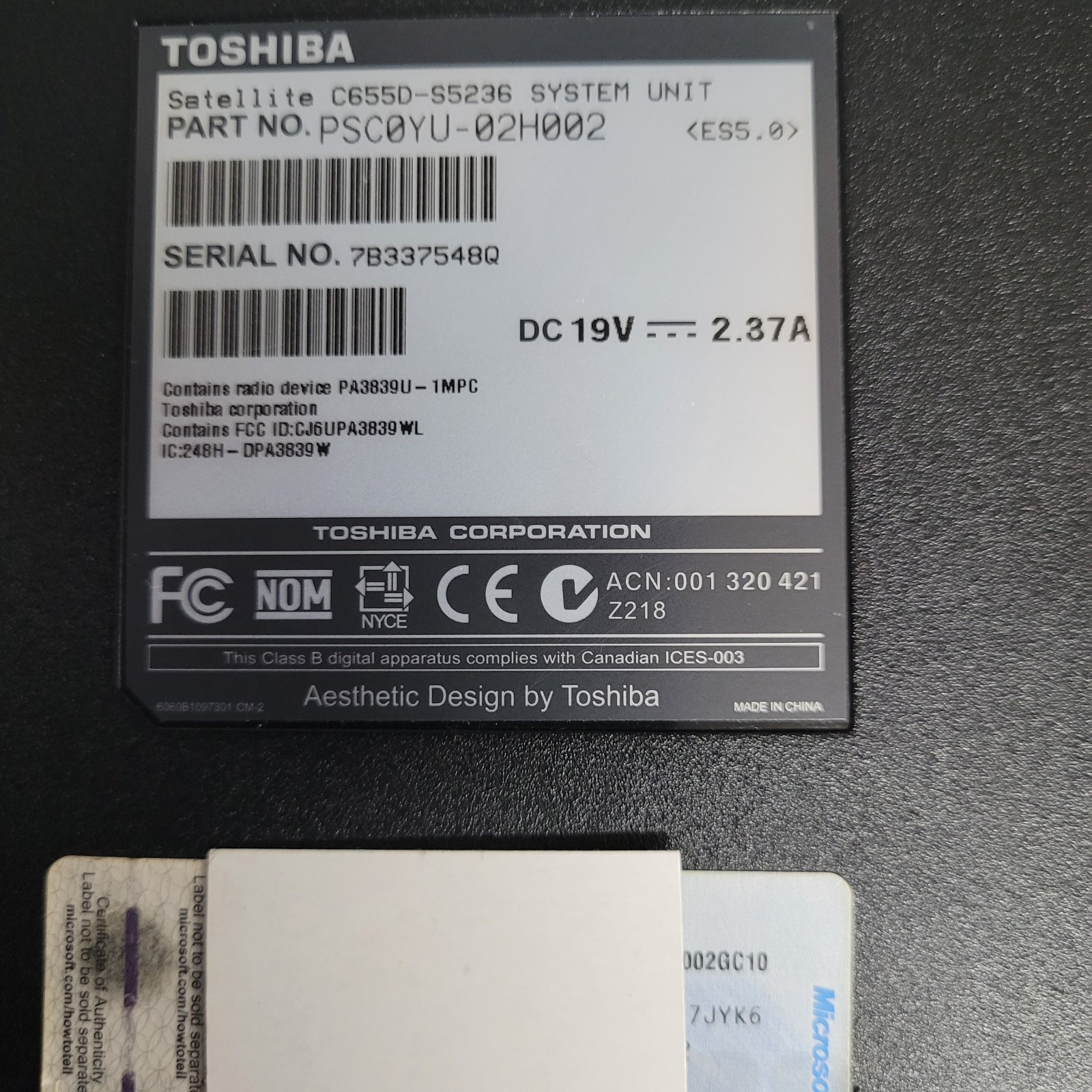 Toshiba Satellite C655D-S5236 15.6″ AMD C-50 @1.00 GHz 3 GB RAM NO HDD
